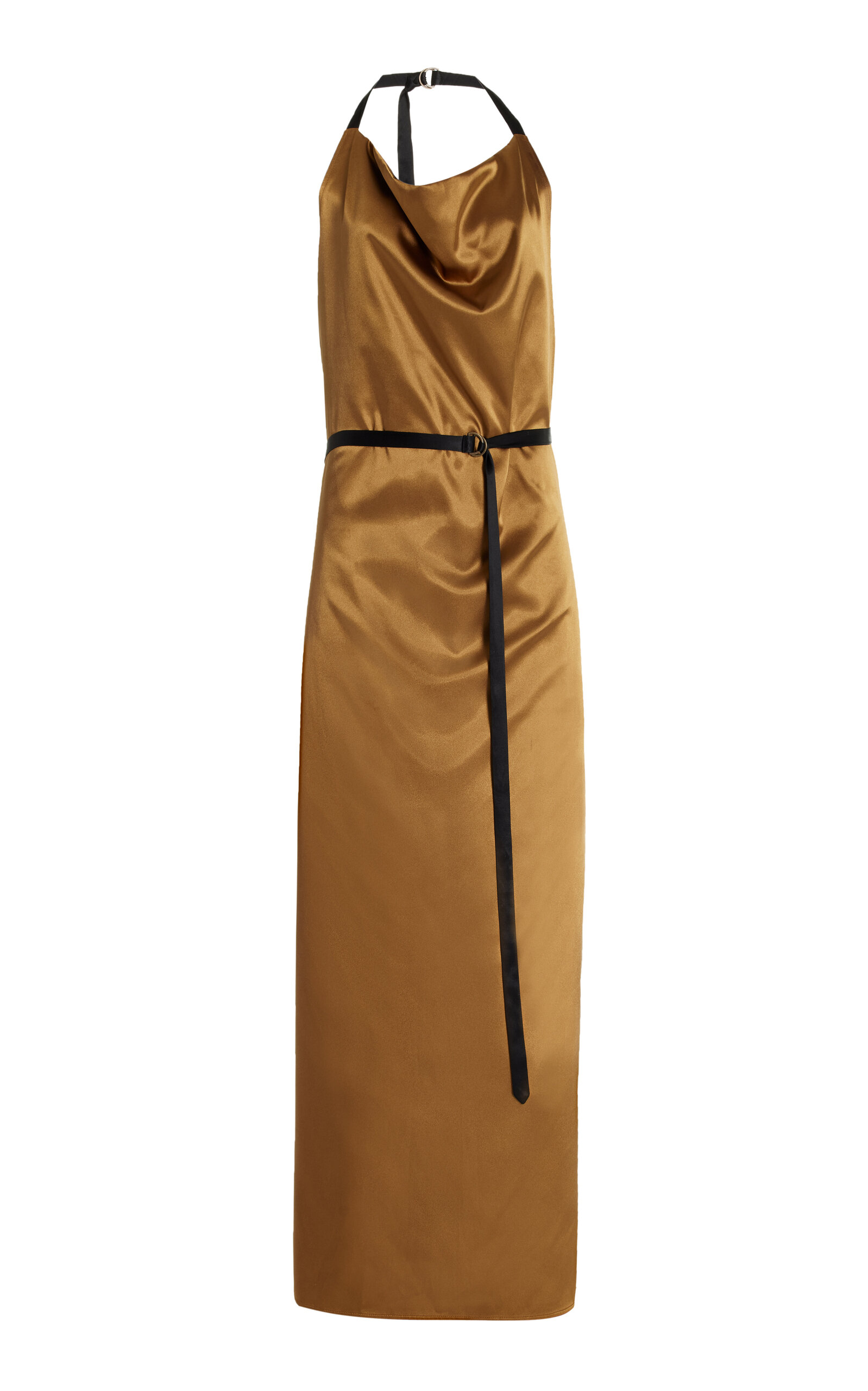 Shop Bevza Satin Maxi Apron Wrap Dress In Gold