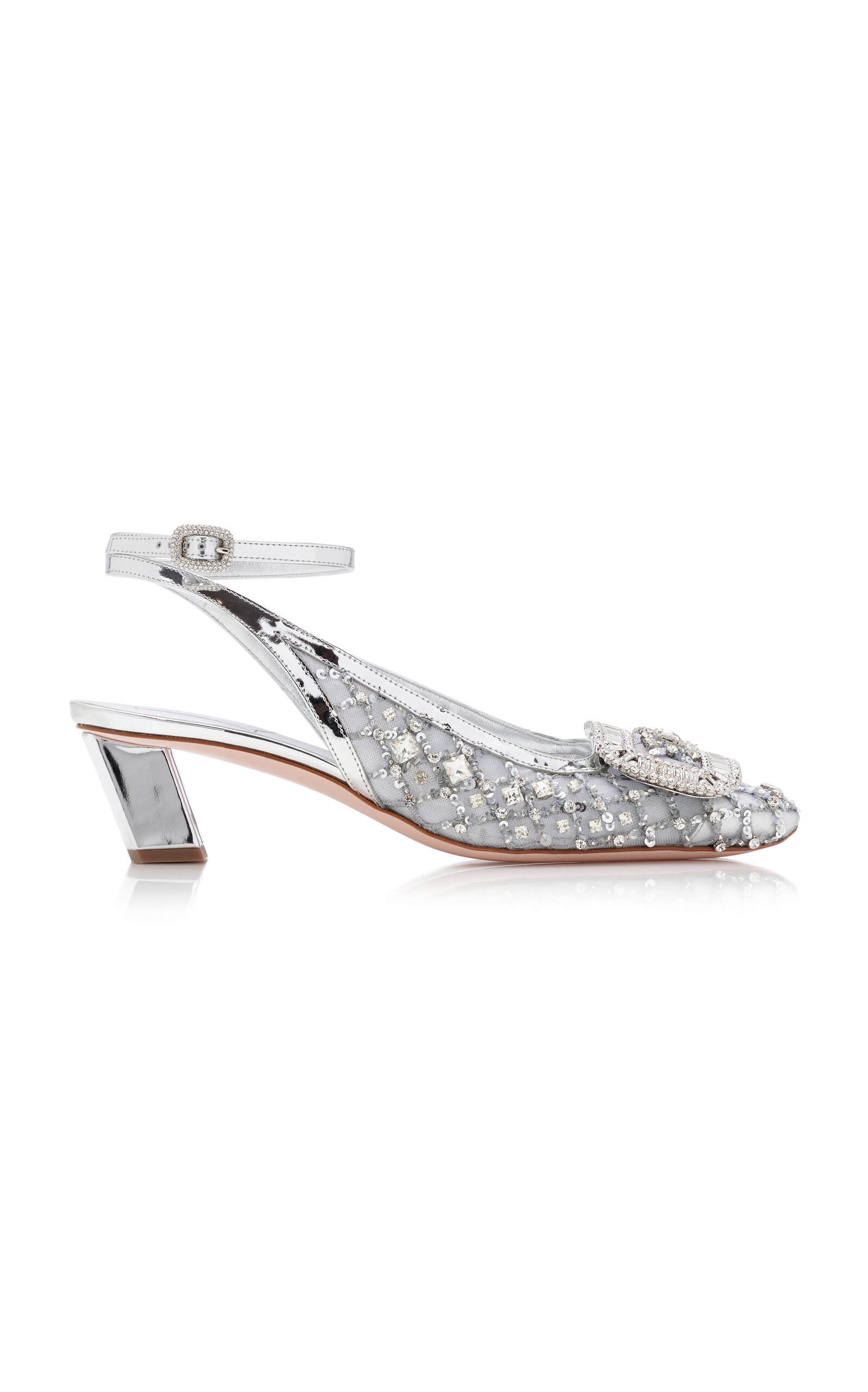 Roger Vivier Bv Paillettes-embellished Slingback Pumps In Silver