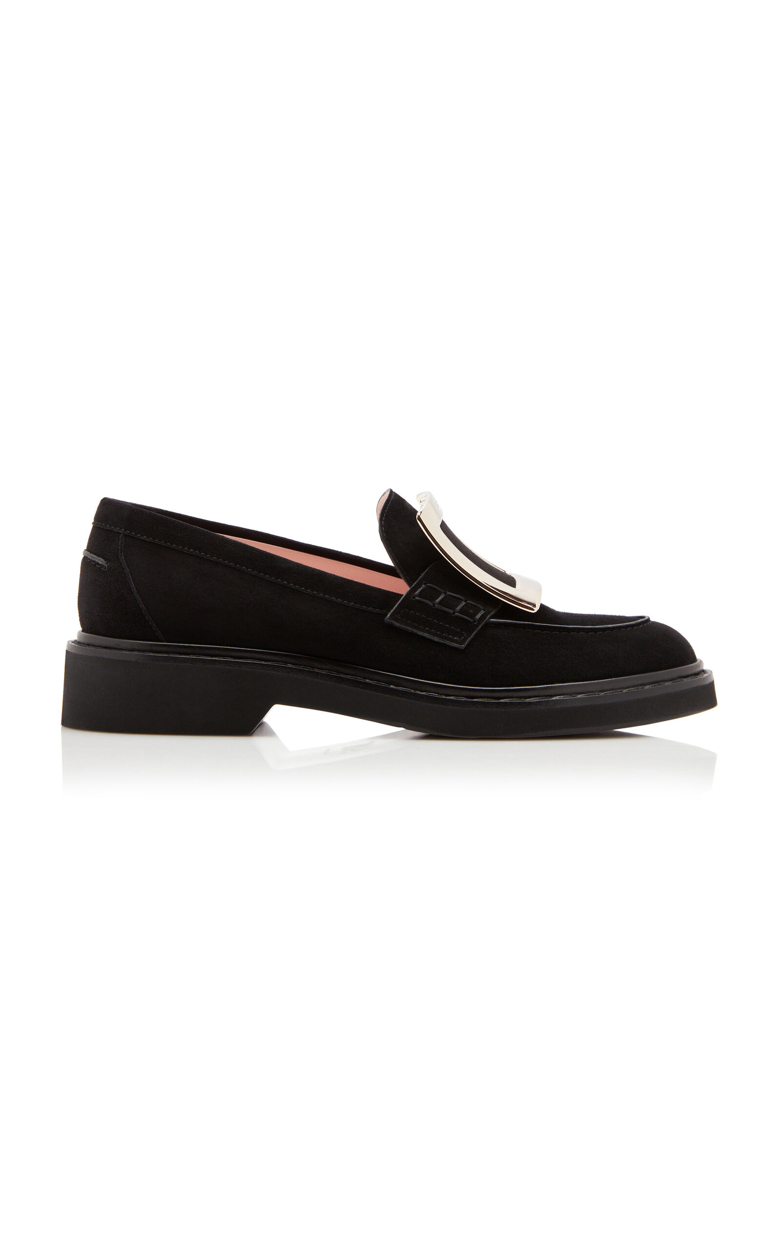 Roger Vivier Viv Rangers Metal Buckle Suede Loafers In Black