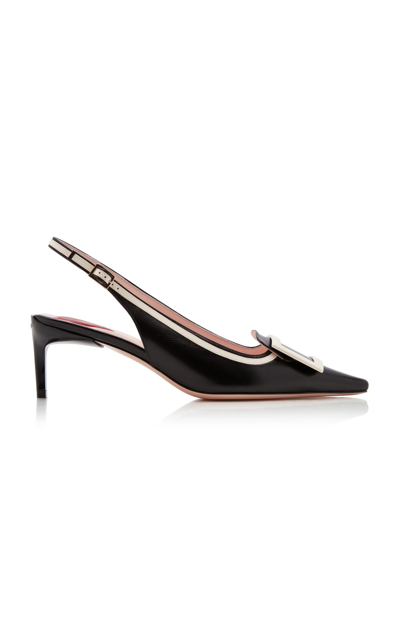 Roger Vivier Decollette Leather-trimmed Slingback Pumps In Black,white