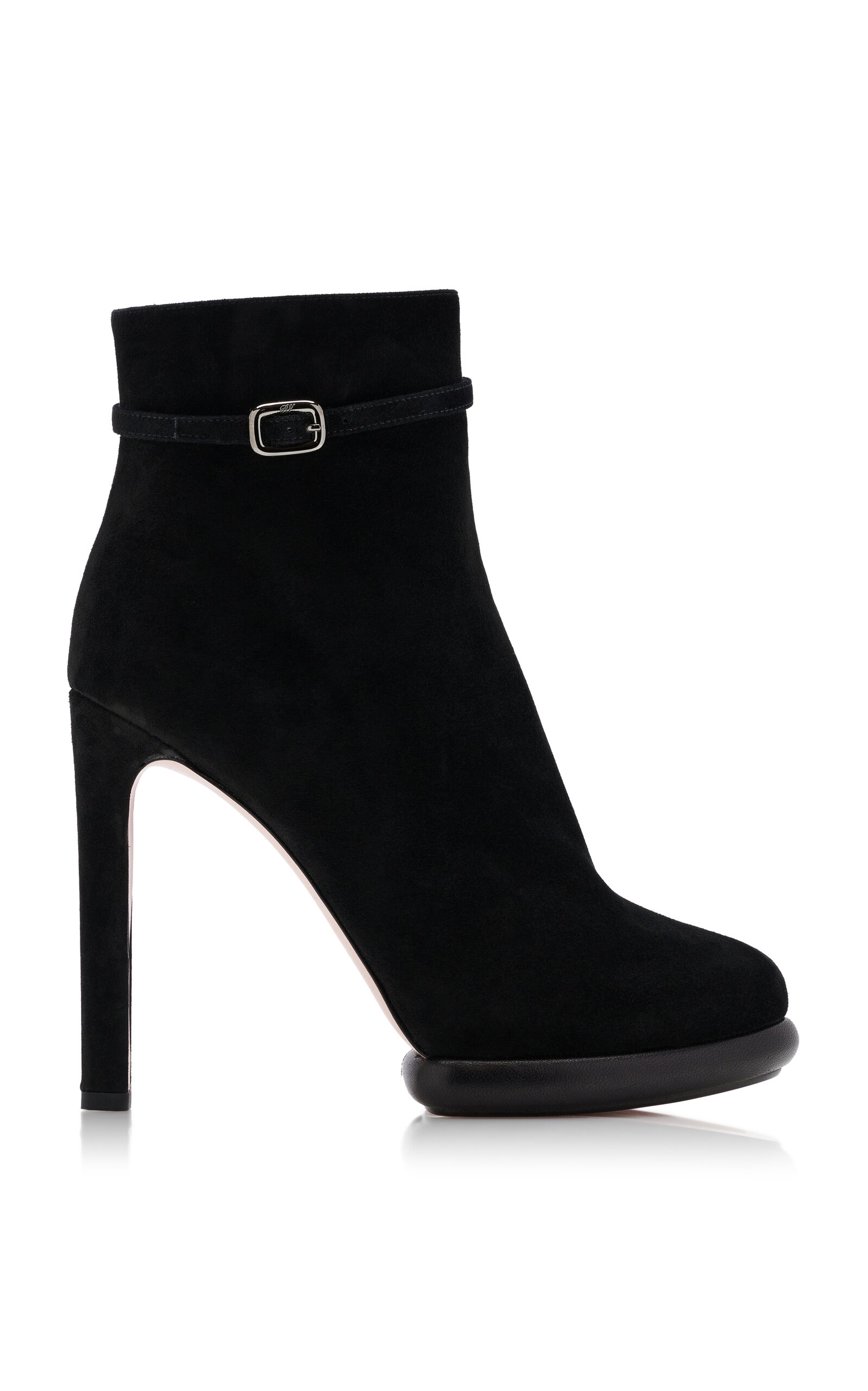 Roger Vivier Roundytoe Mini Buckle Suede Booties In Black