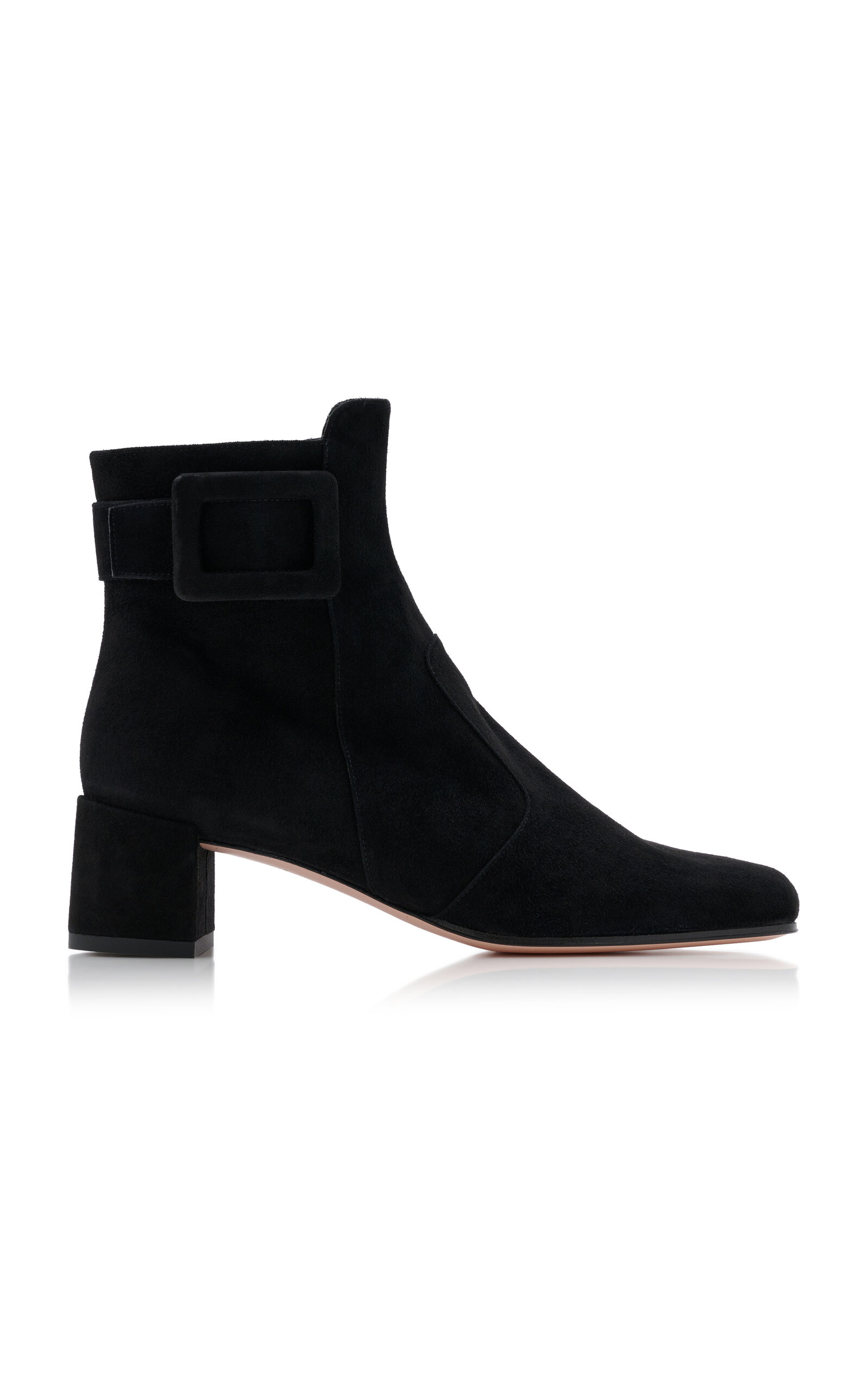 Roger Vivier Tres Vivier Buckle-embellished Suede Booties In Black