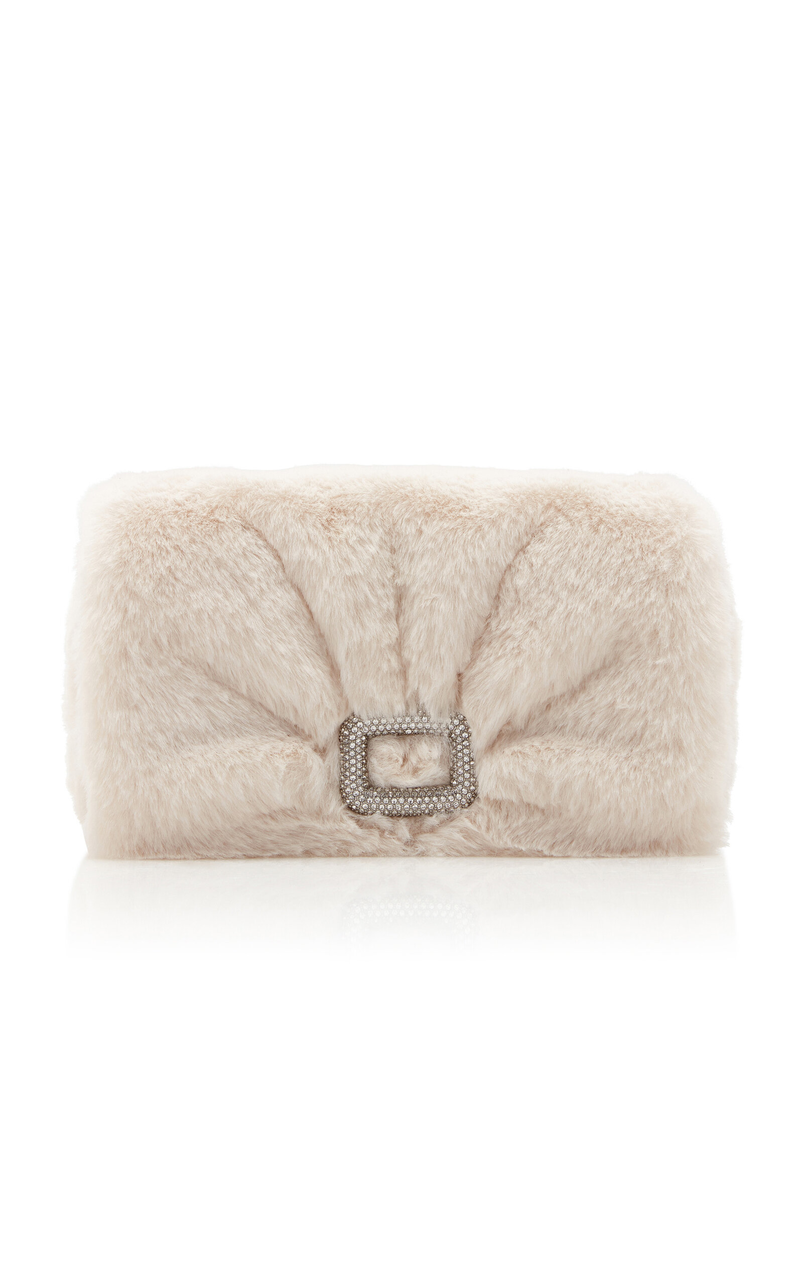 Viv Crystal-Embellished Shearling Clutch