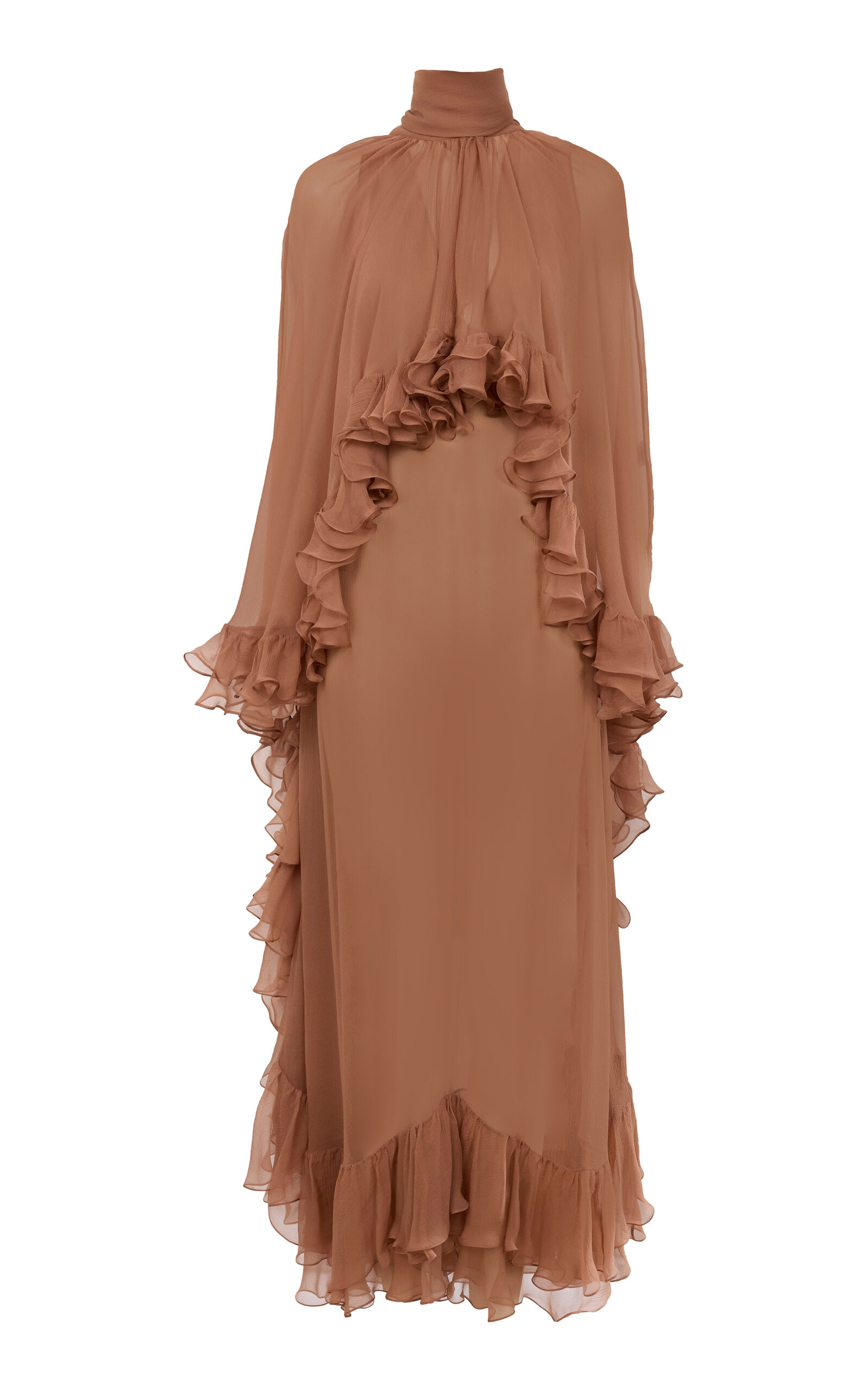 Chloé Cape-detailed Ruffled Silk Maxi Dress In Nude