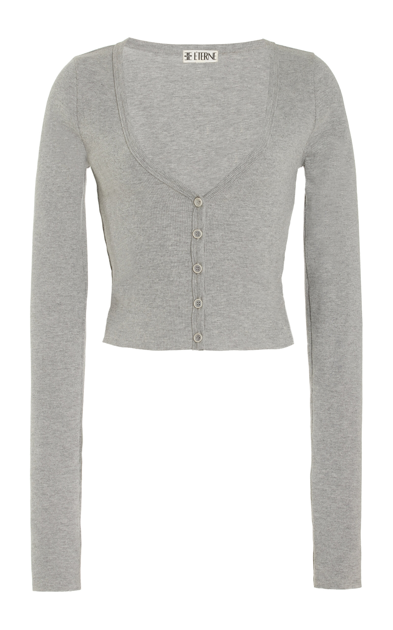 Shop Éterne Cropped Jersey Cardigan In Grey