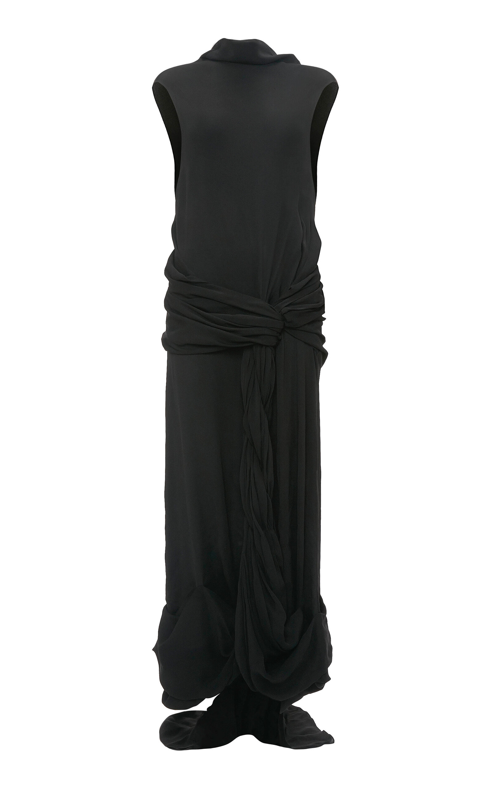 Shop Jw Anderson Draped Twisted Sheer-crepe Maxi Dress In Black