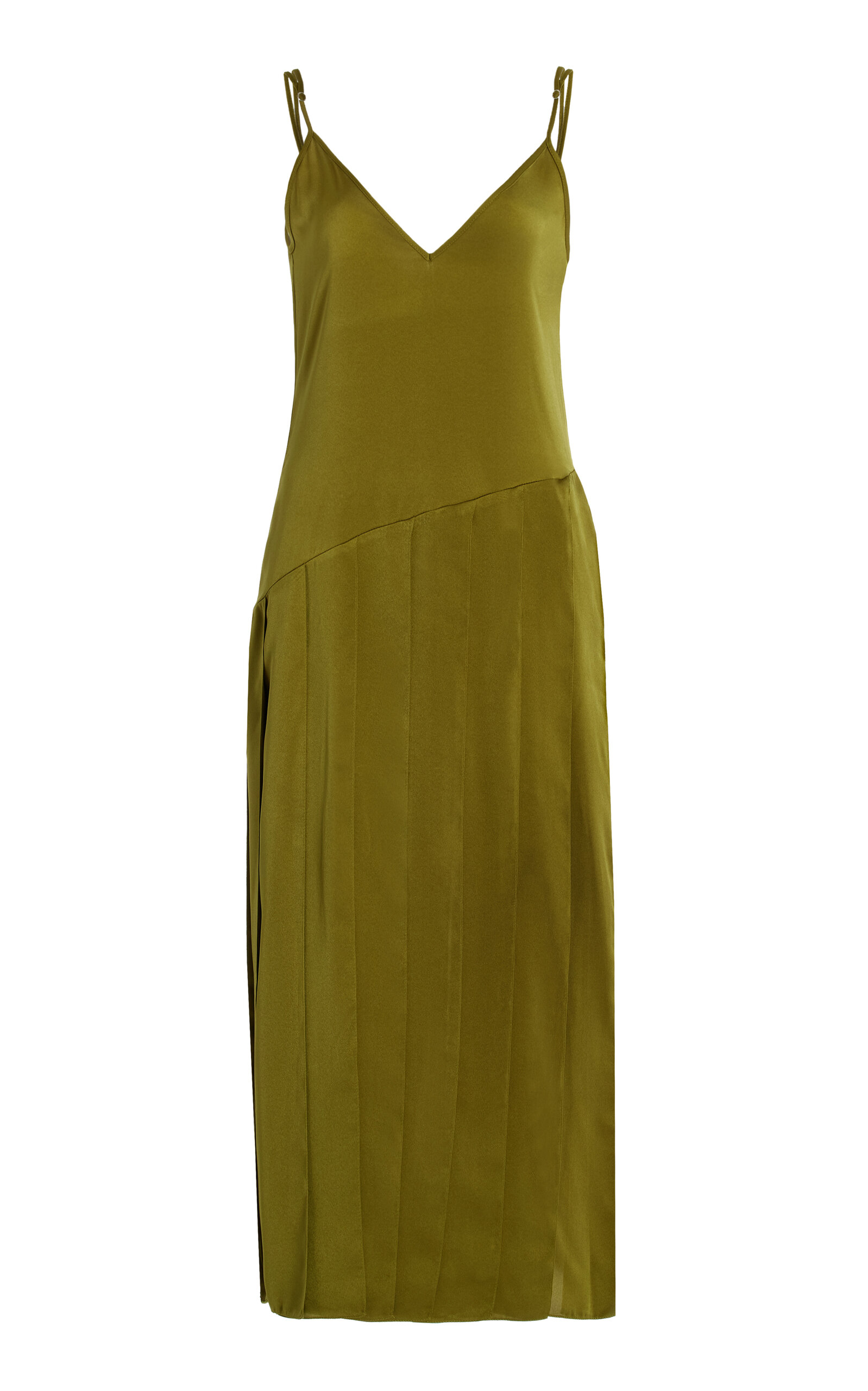 Shop Jw Anderson Spliced Ribbon Crepe Midi Dress In Green