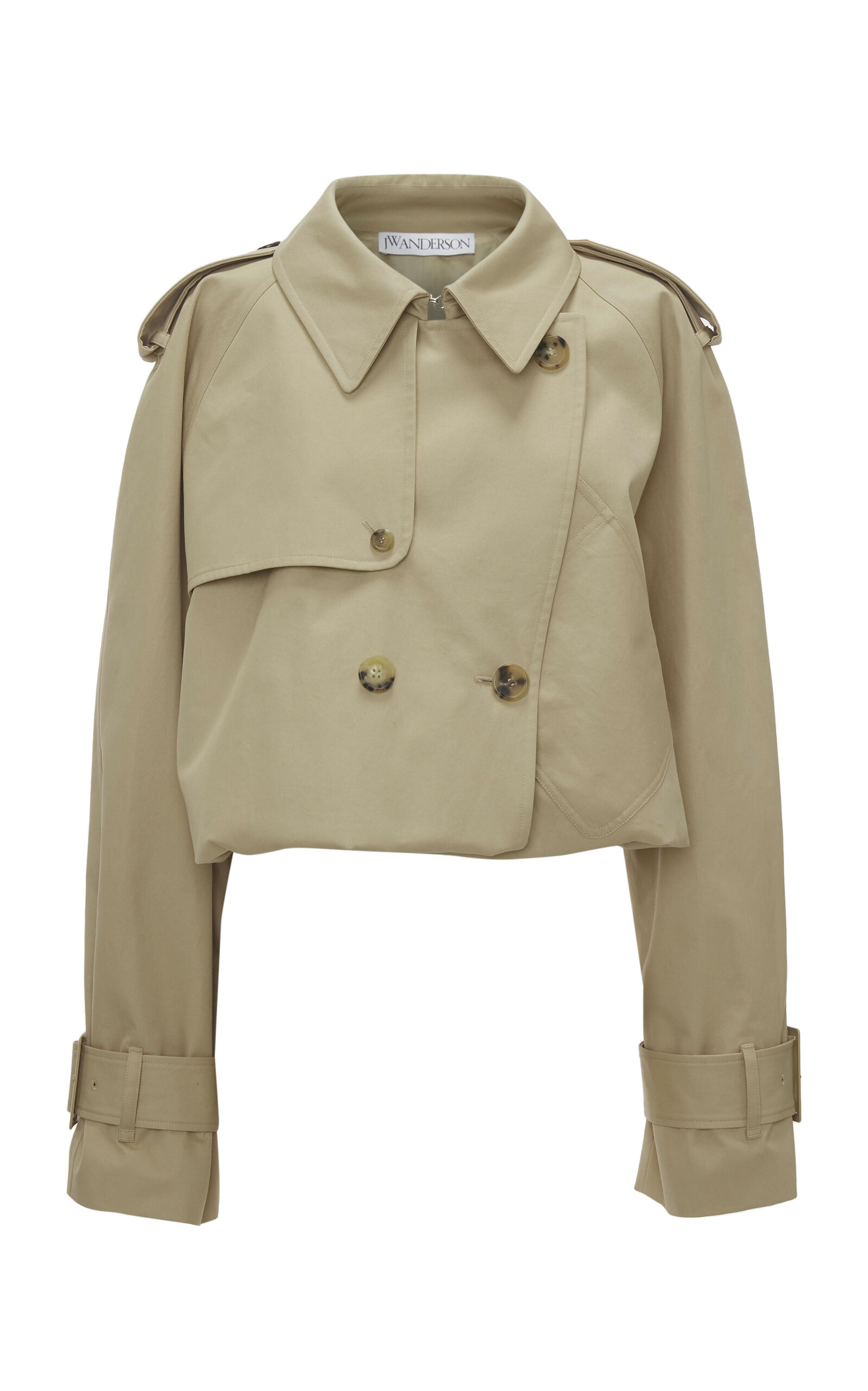 Shop Jw Anderson Cropped Cotton Trench Coat In Brown