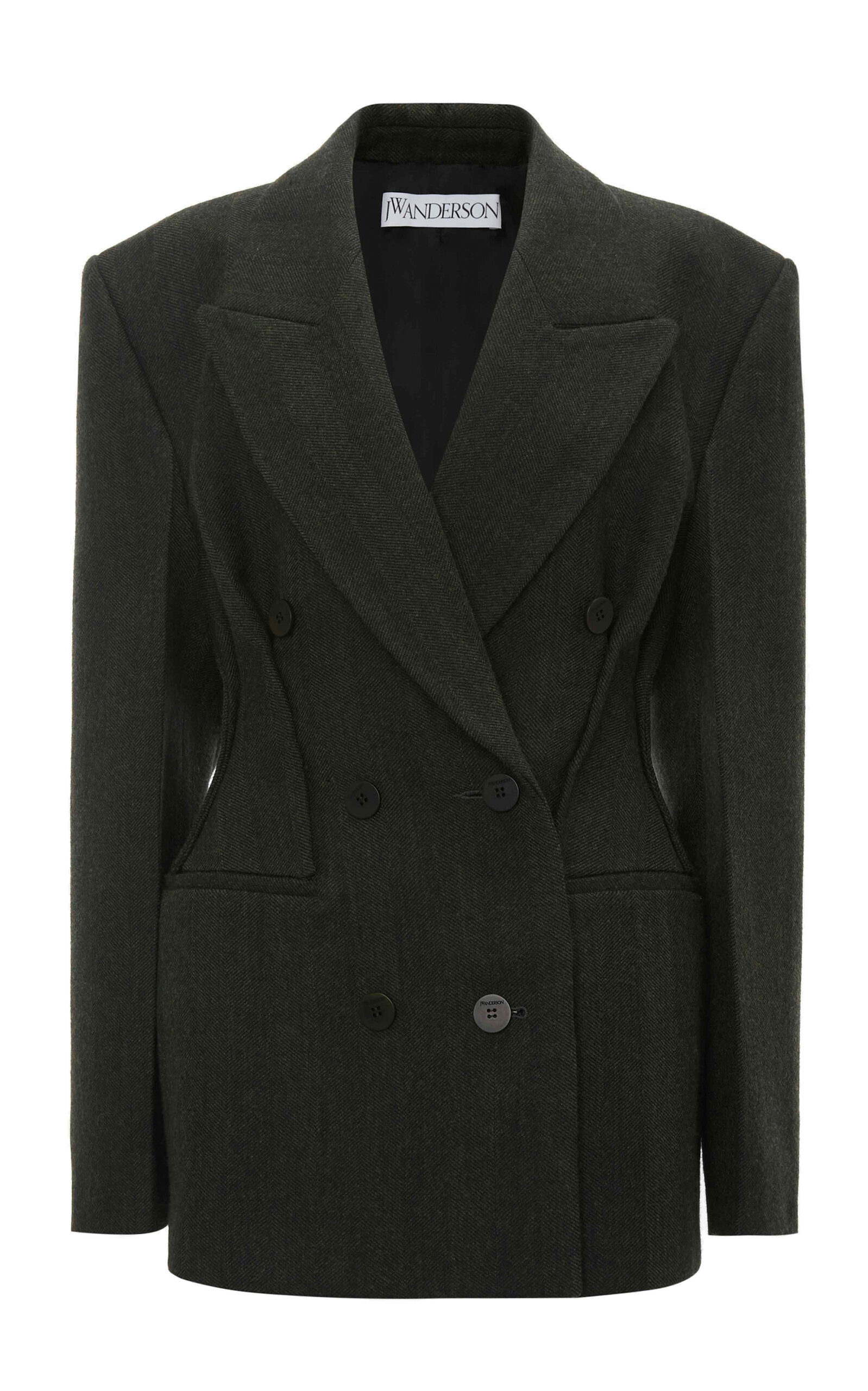 Shop Jw Anderson Hourglass Double-breasted Wool-blend Jacket In Green