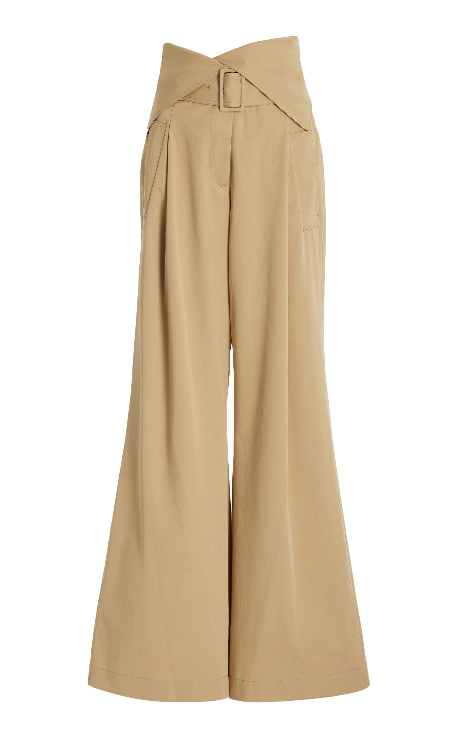 Shop Jw Anderson Fold-over Trench Cotton Trousers In Brown