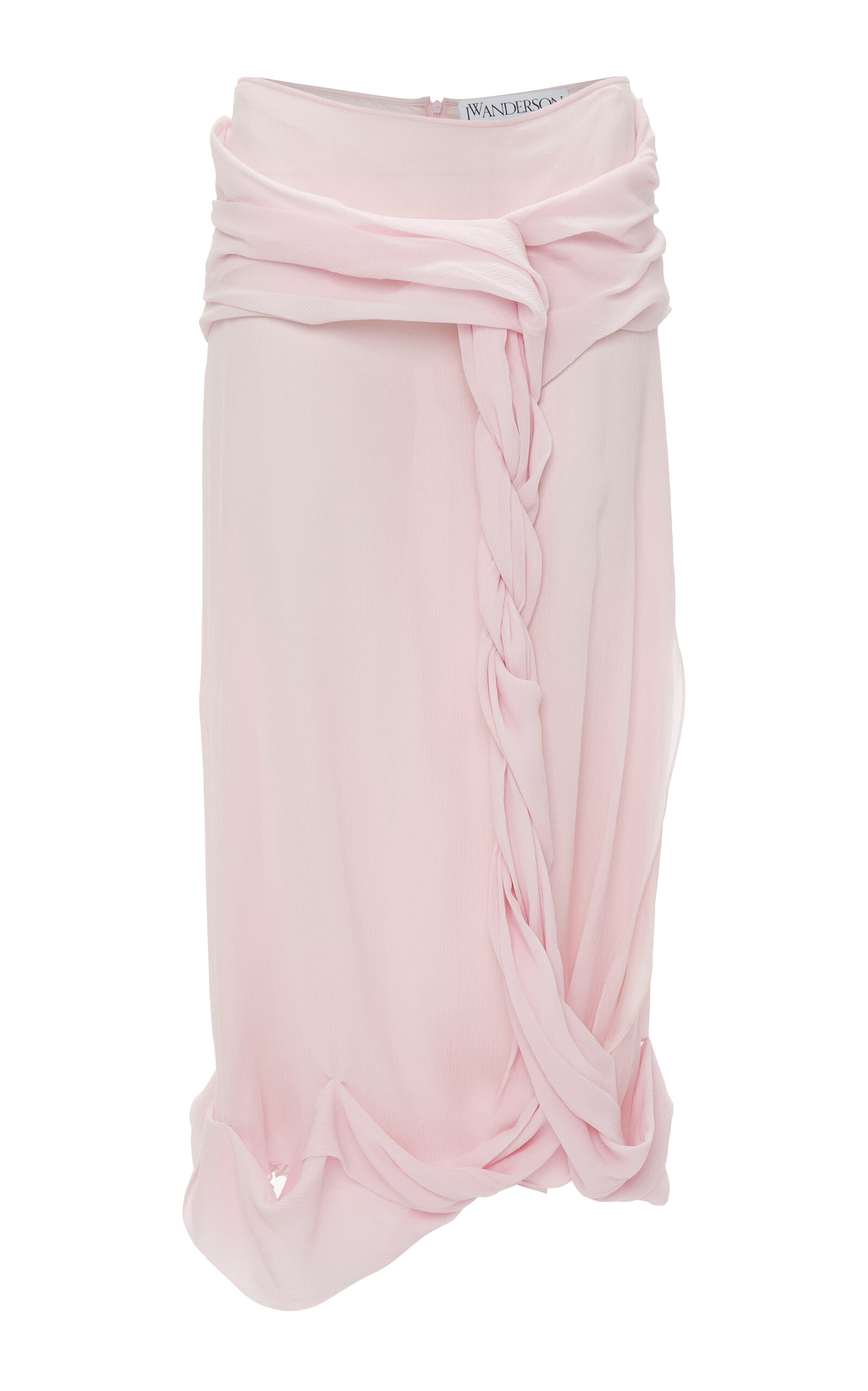 Shop Jw Anderson Draped Twisted Sheer-crepe Maxi Skirt In Pink