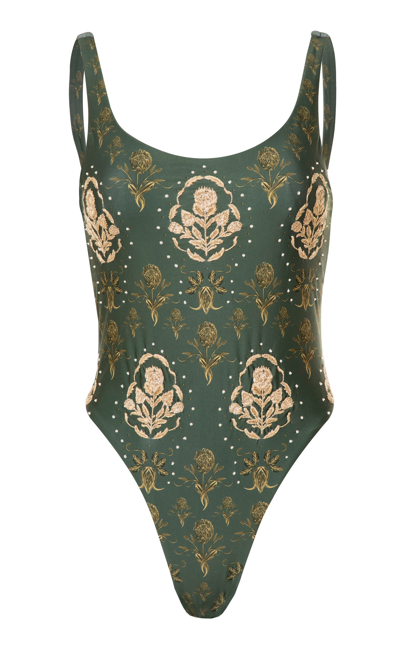 Agua By Agua Bendita Gema Relato Embroidered One-piece Swimsuit In Green