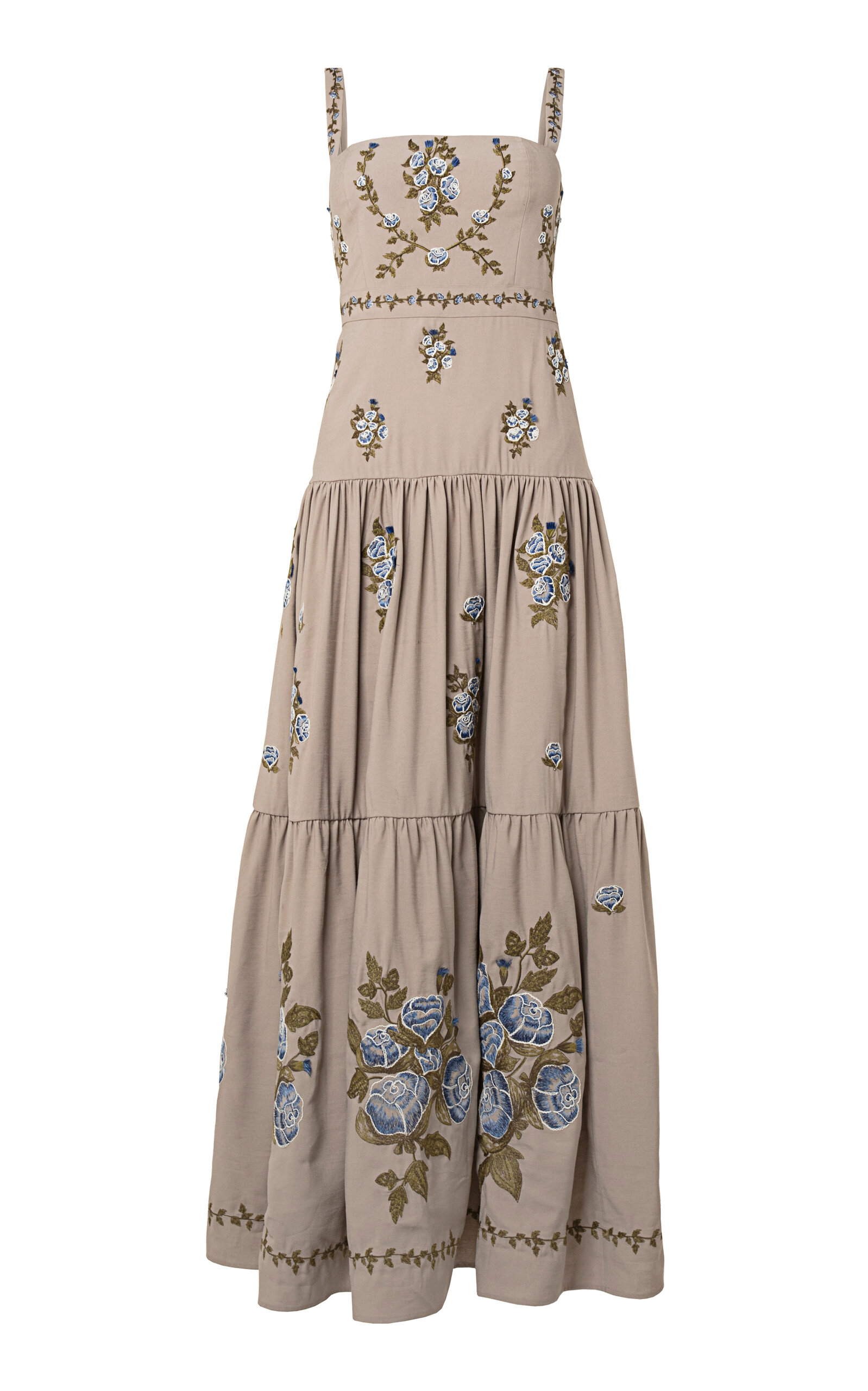 Agua By Agua Bendita Lima Memoria Embroidered Cotton Maxi Dress In Taupe