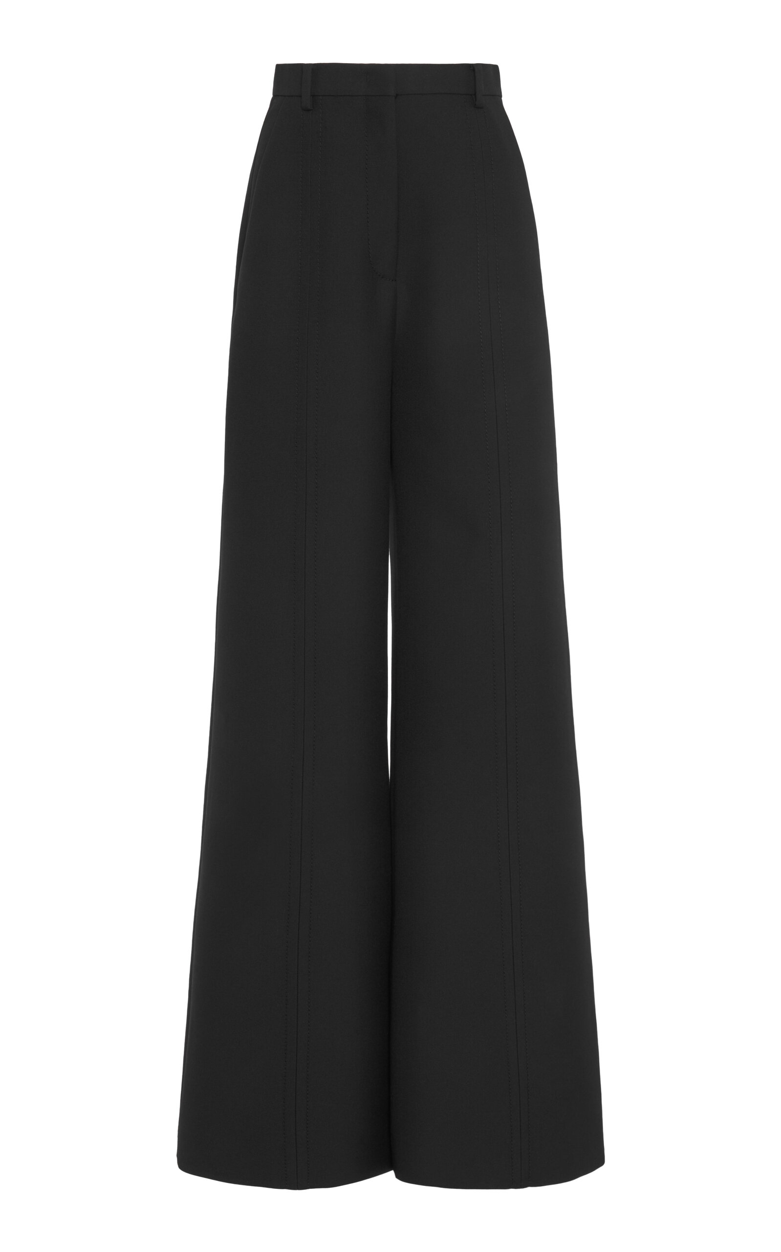 Shop Valentino Wool-drill Wide-leg Pants In Black