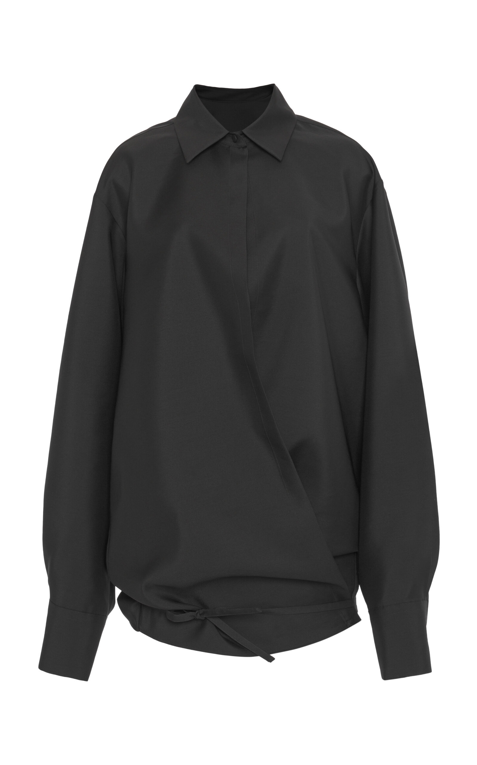 Valentino Draped Wool-blend Shirt In Black