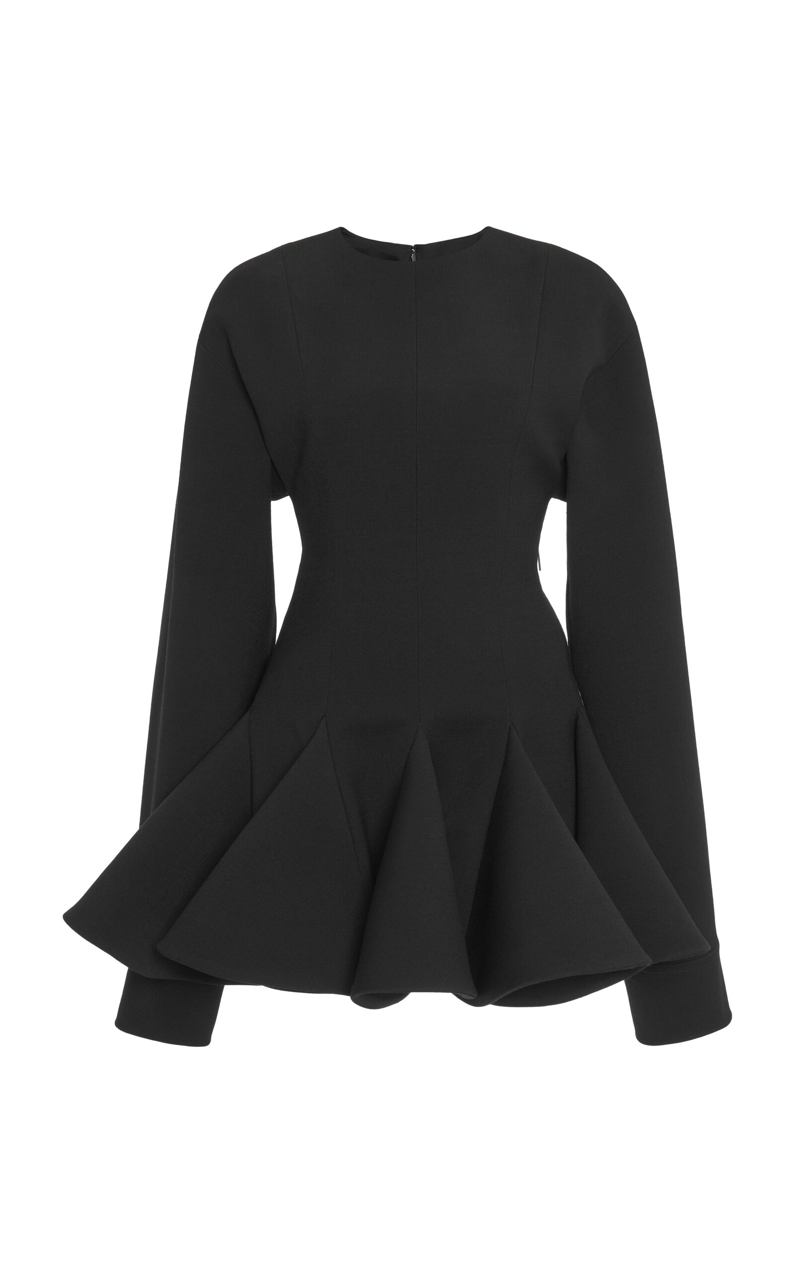 Valentino Pleated Wool-crepe Mini Dress In Black