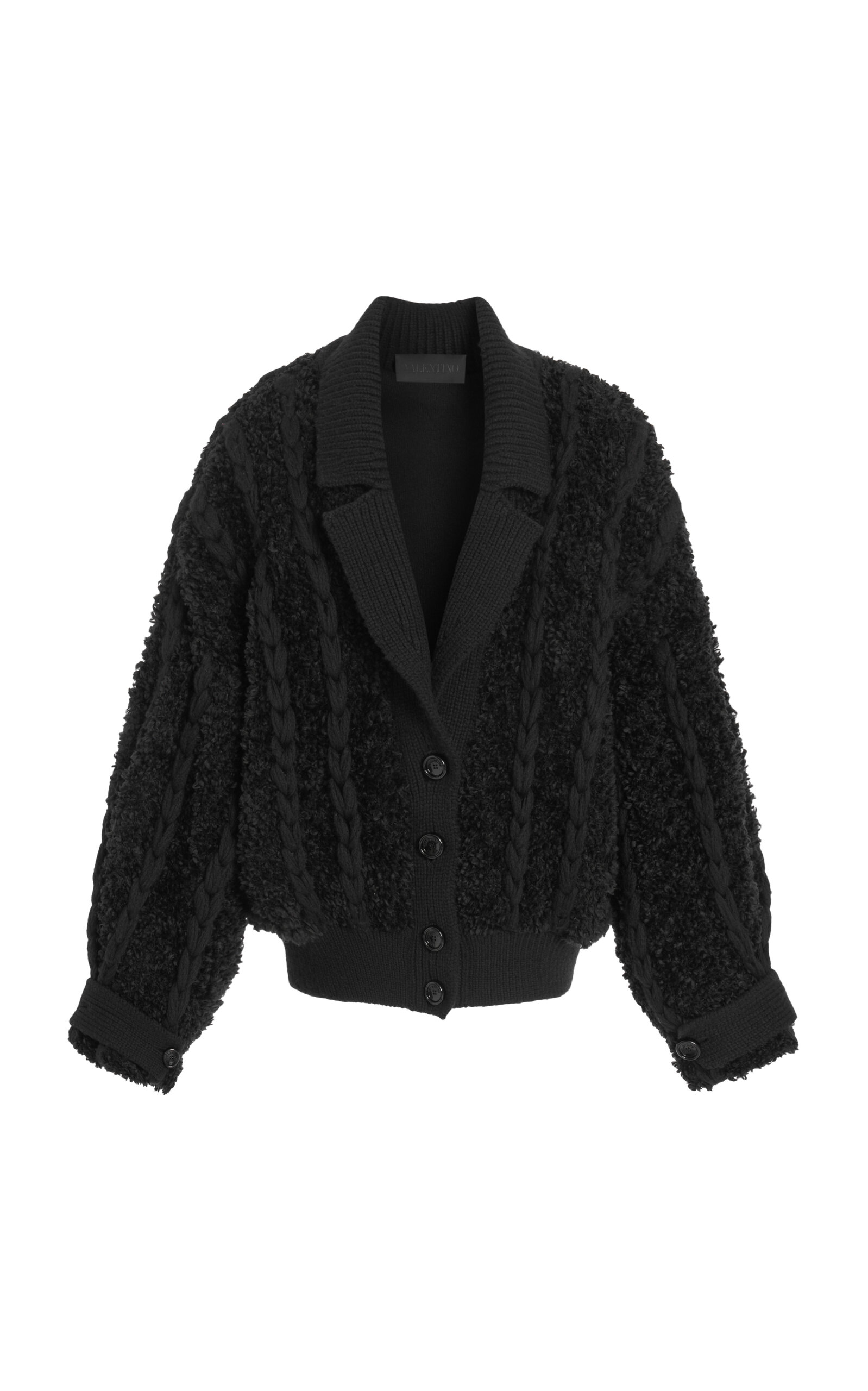 Valentino Textured Knit Mohair-blend Cardigan In Black