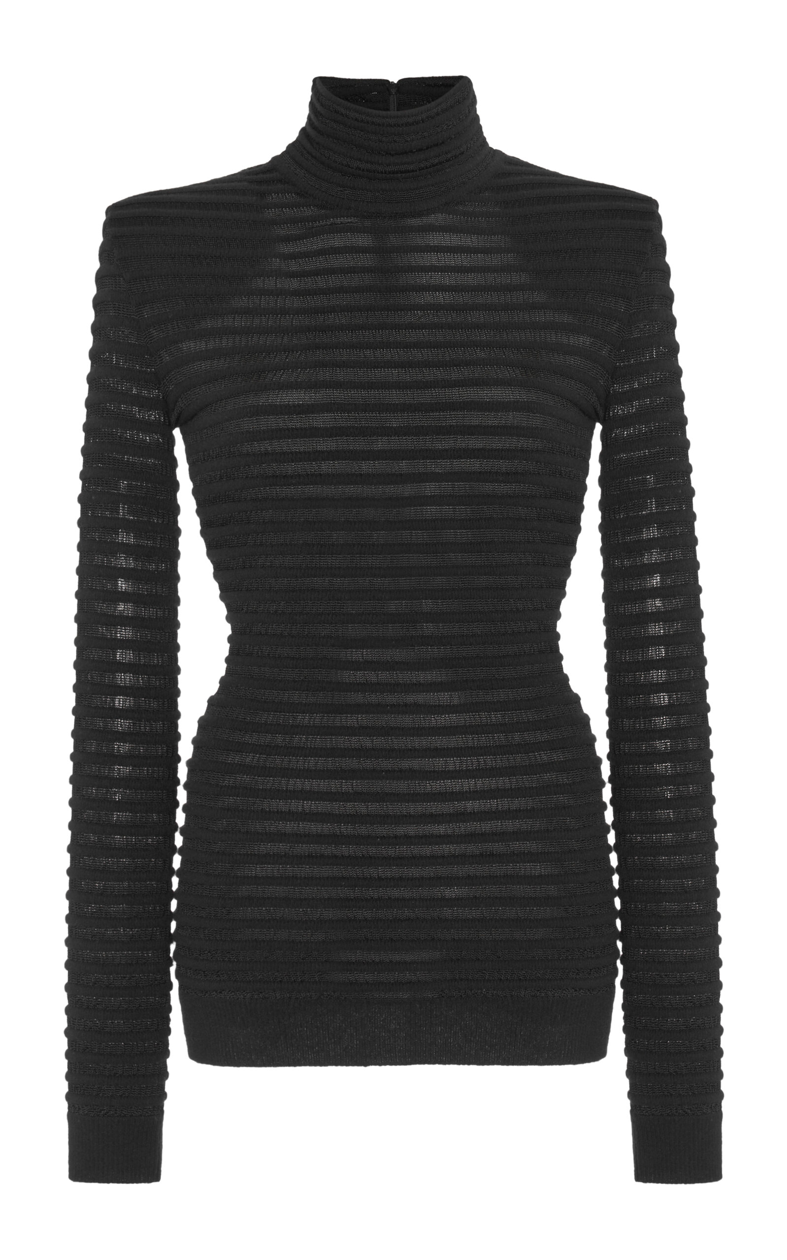 Valentino Ribbed Wool-blend Turtleneck Top In Black