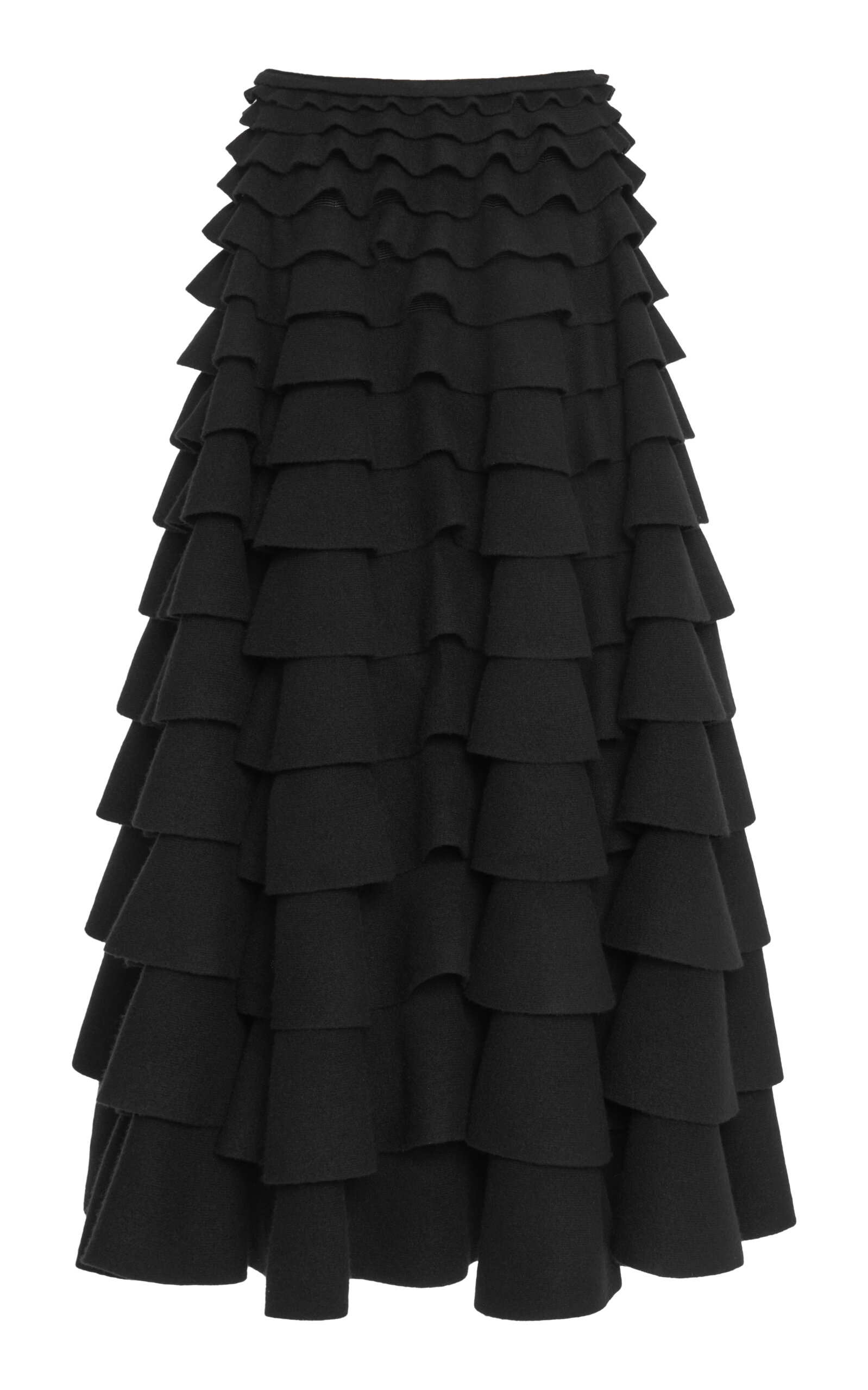 Valentino Tiered Ruffle Wool-blend Midi Skirt In Black