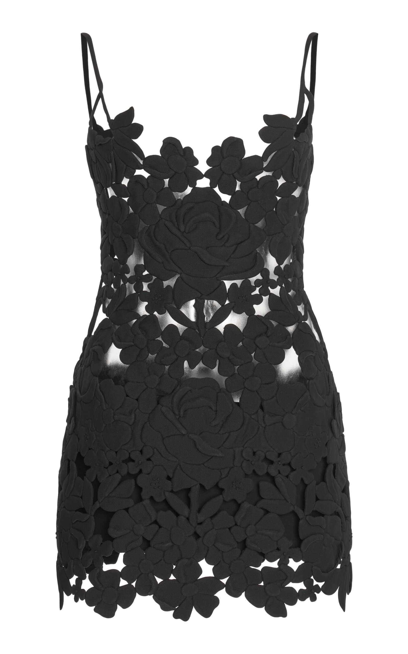 Valentino Floral-cutout Crepe Mini Dress In Black