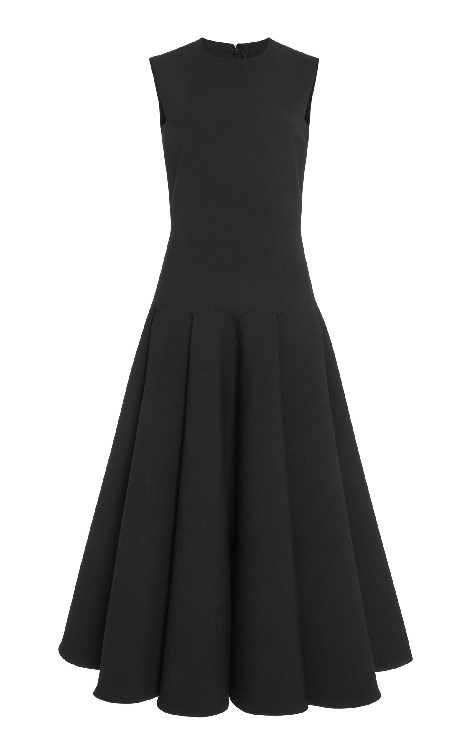 Shop Valentino Pleated Wool-crepe Midi Dress In Black