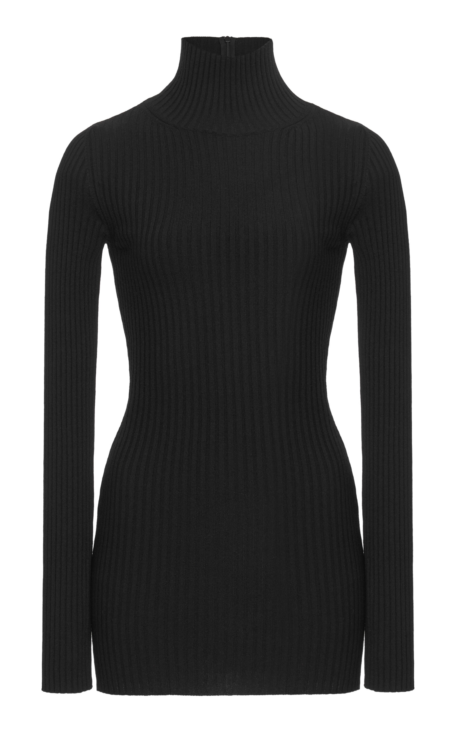 Valentino Ribbed Wool-blend Turtleneck In Black