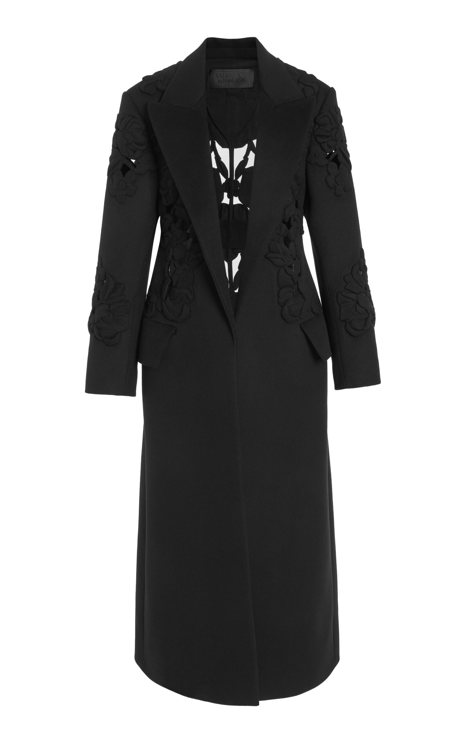 Valentino Floral-cutout Wool-cashmere Coat In Black