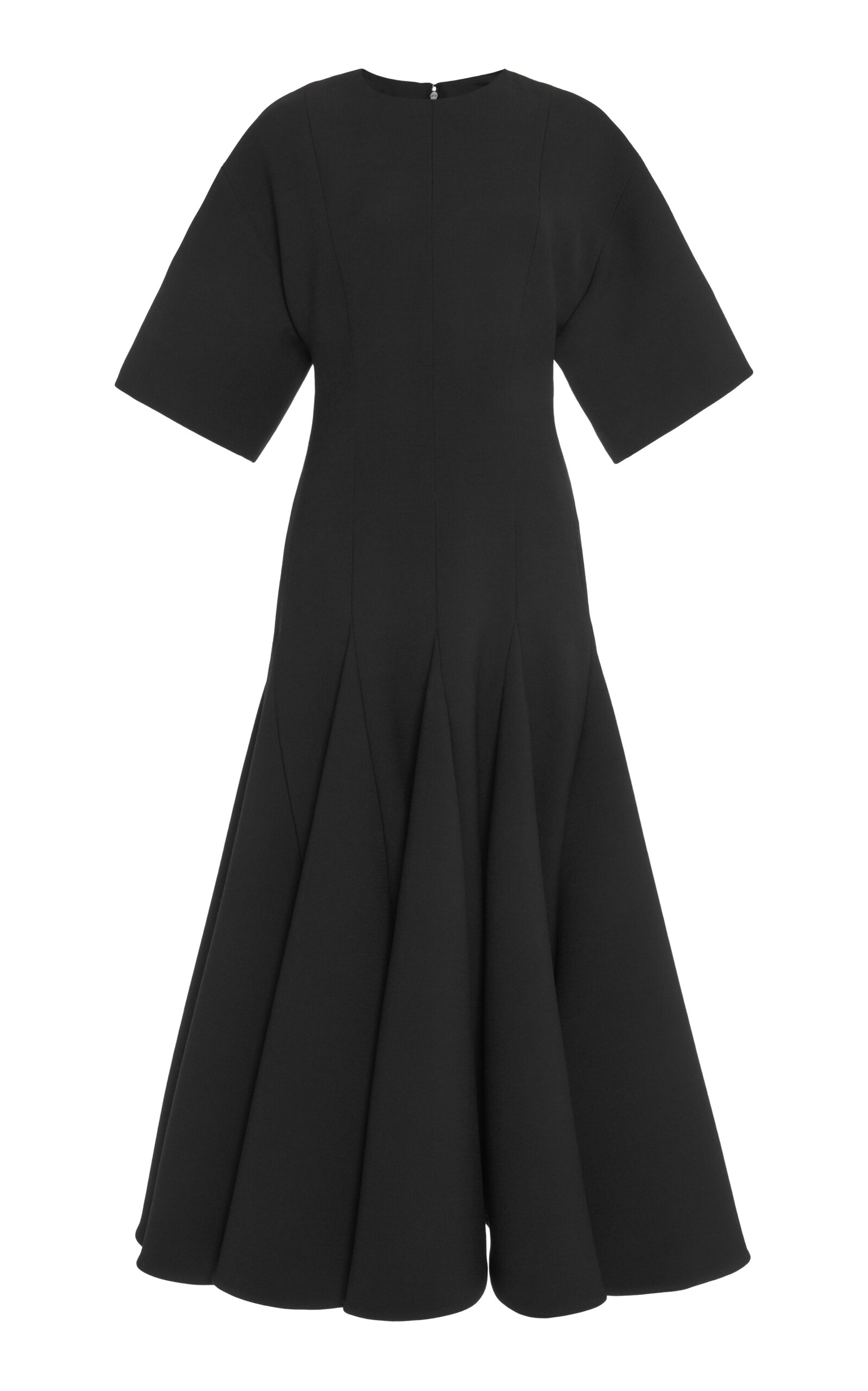 Valentino Pleated Virgin-wool-crepe Midi Dress In Black