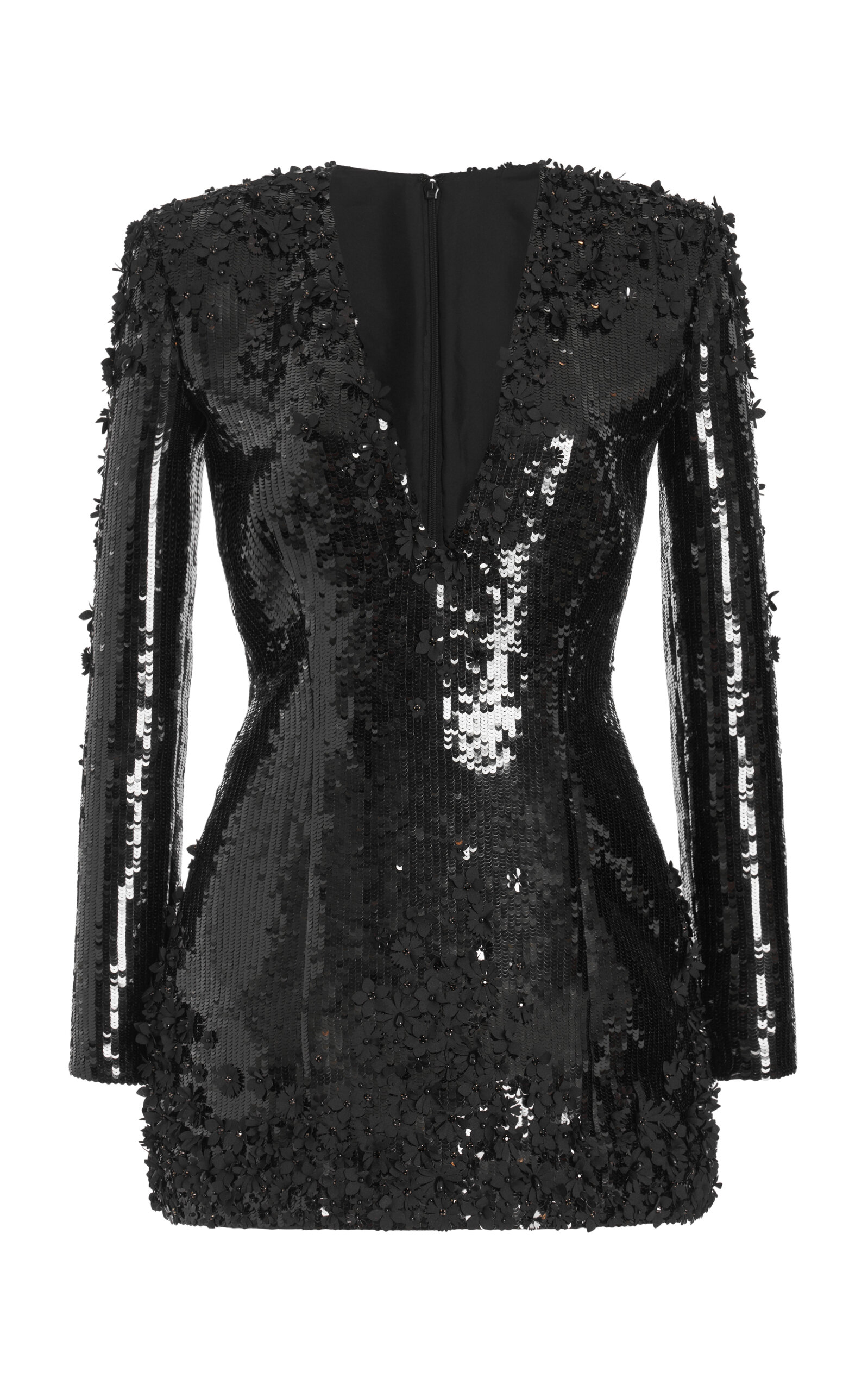 Valentino Sequined Crepe Mini Dress In Black