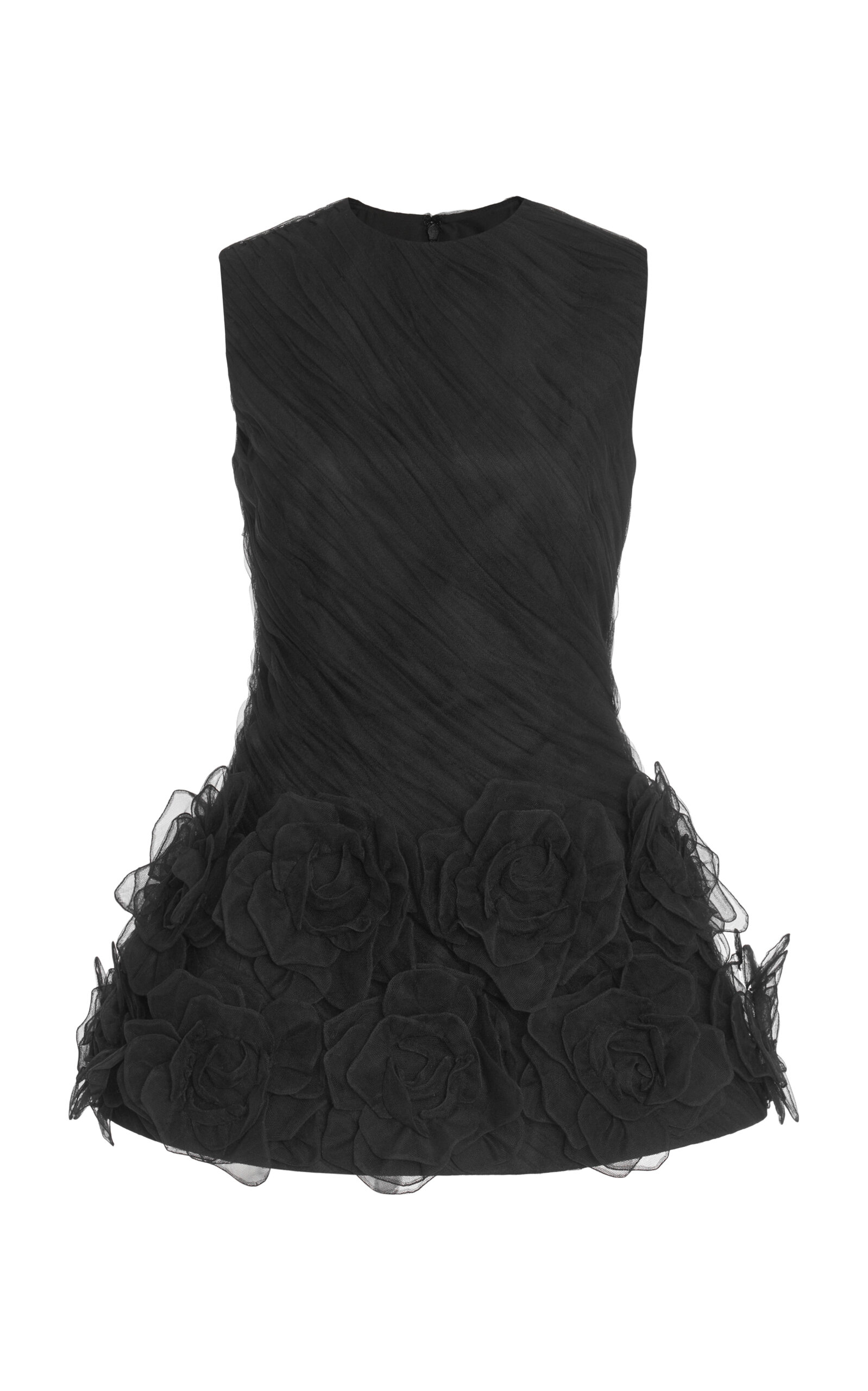 Valentino Rosette-detailed Tulle Mini Dress In Black