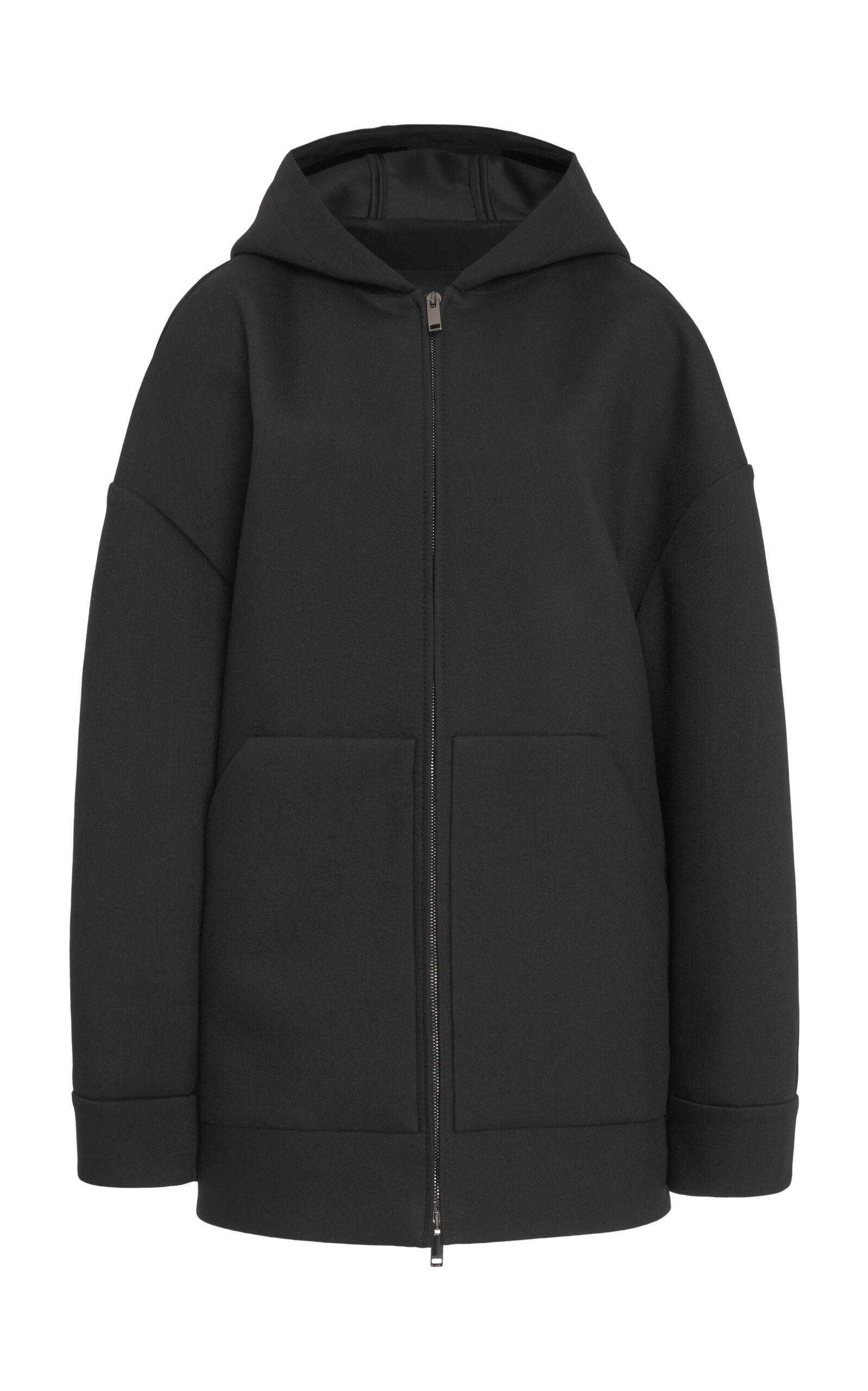 Valentino Hooded Crepe Coat In Black