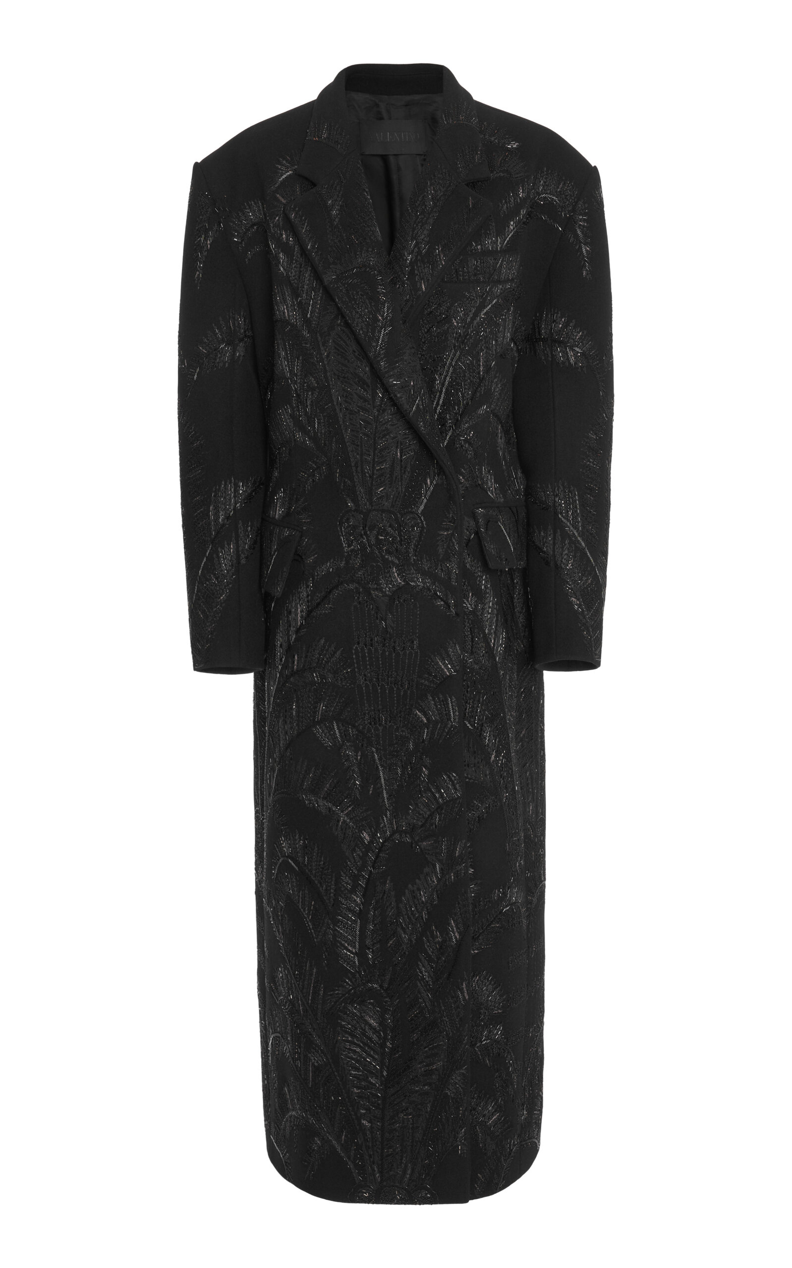 Valentino Embroidered Virgin-wool Coat In Black