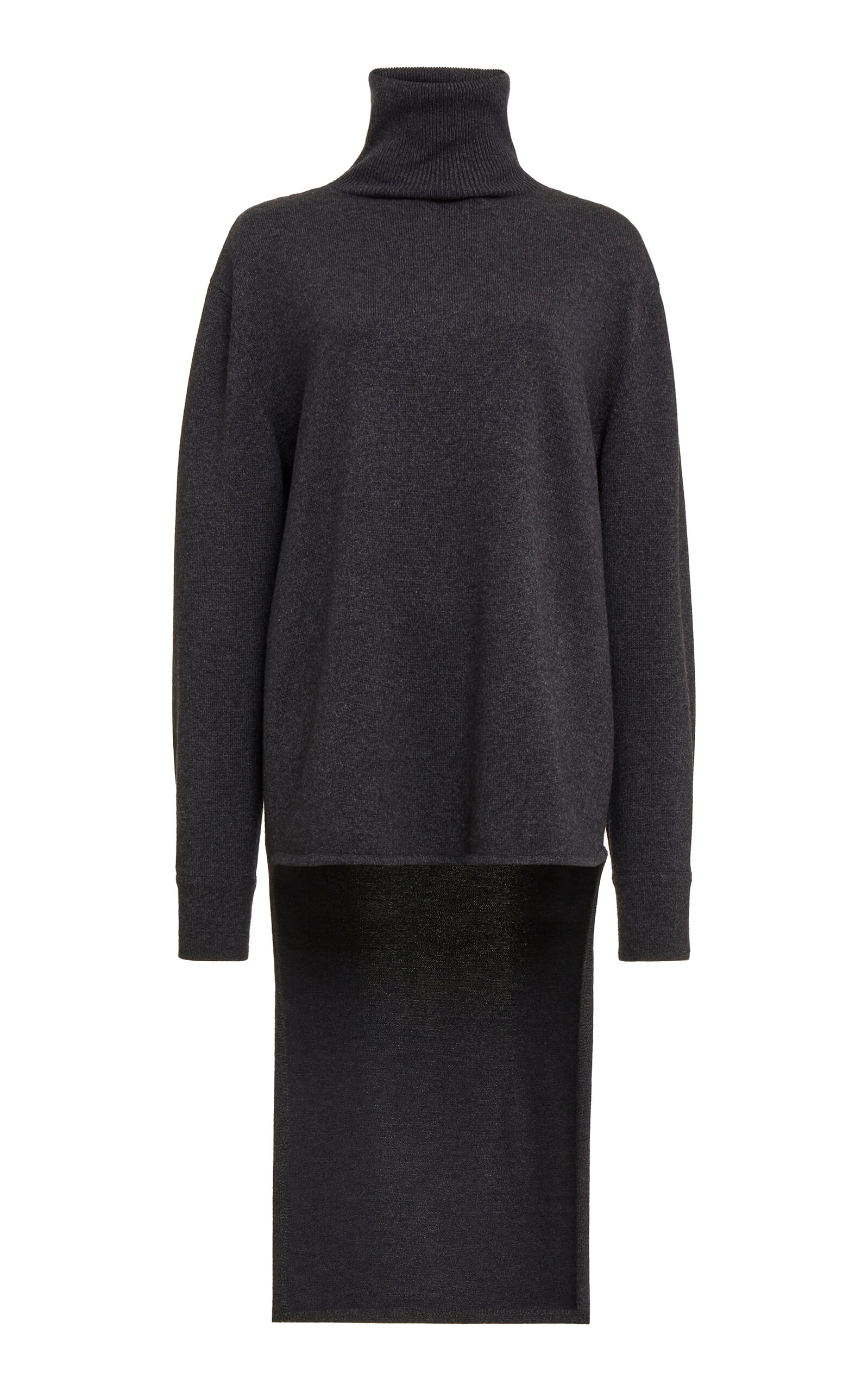 Shop Givenchy Long-back High-neck Wool-cashmere Sweater In Grey