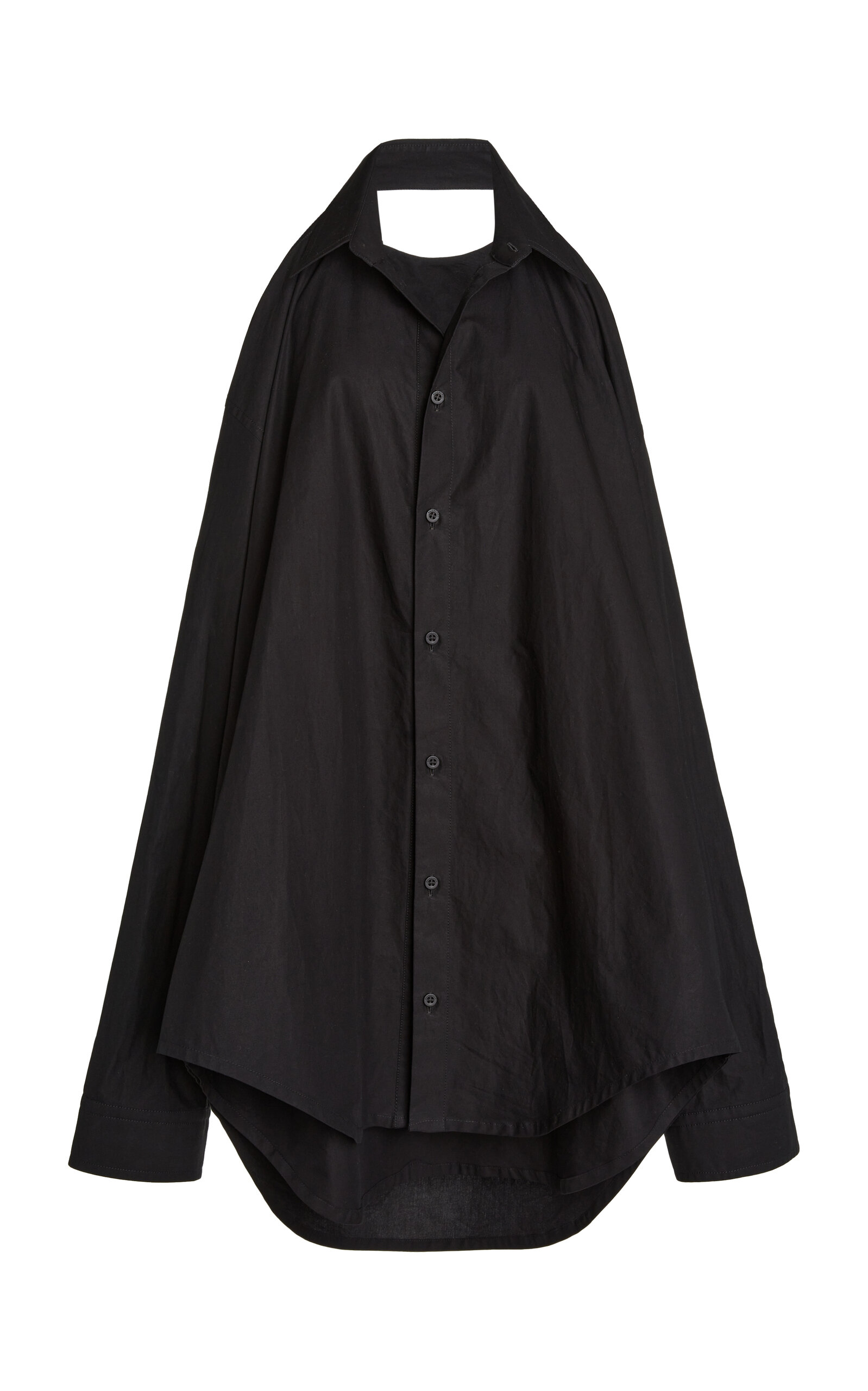 Shop Balenciaga Suspended Cotton Mini Shirt Dress In Black