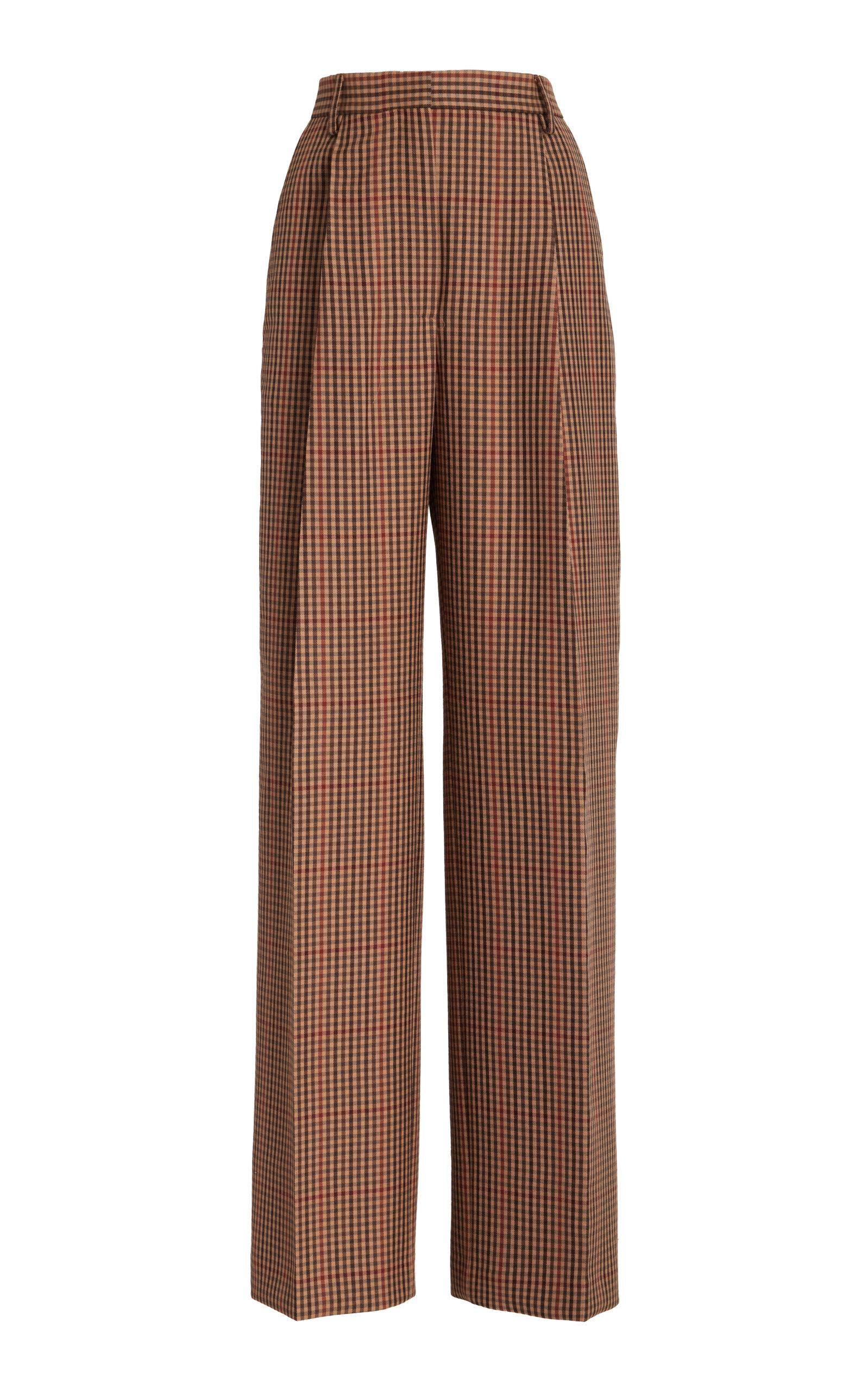 Shop Dries Van Noten Porter Checked Wool Straight-leg Pants In Brown