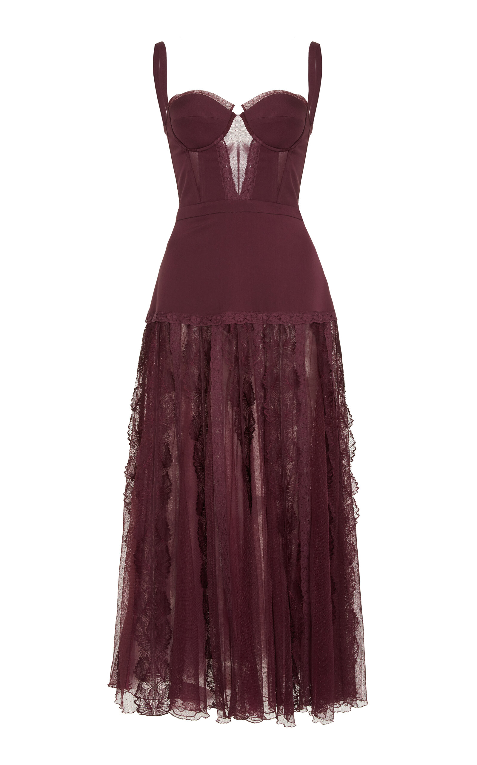 Zuhair Murad Lace-trimmed Plumetis Bustier Midi Dress In Purple