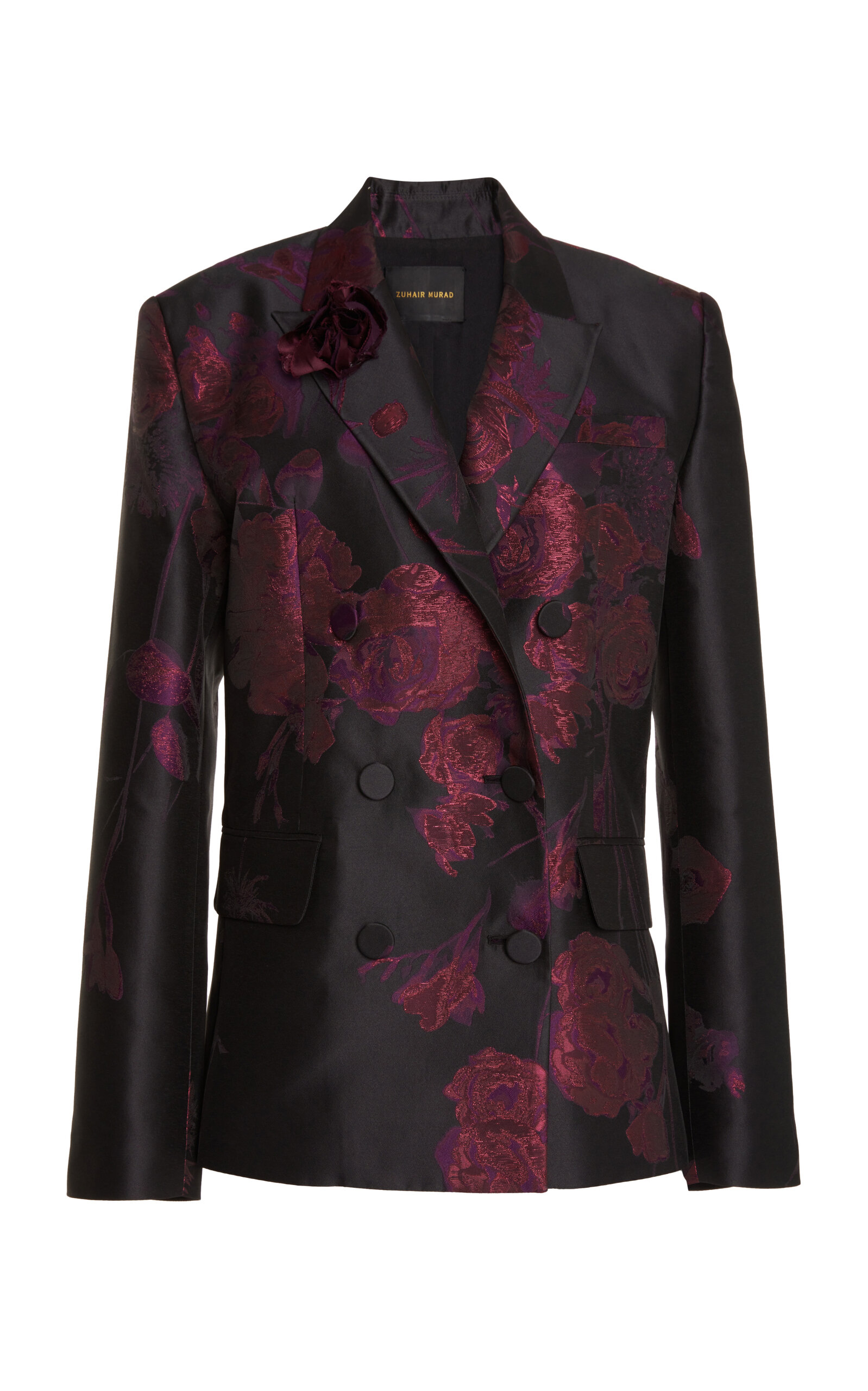 Zuhair Murad Floral Jacquard Double-breasted Blazer In Black