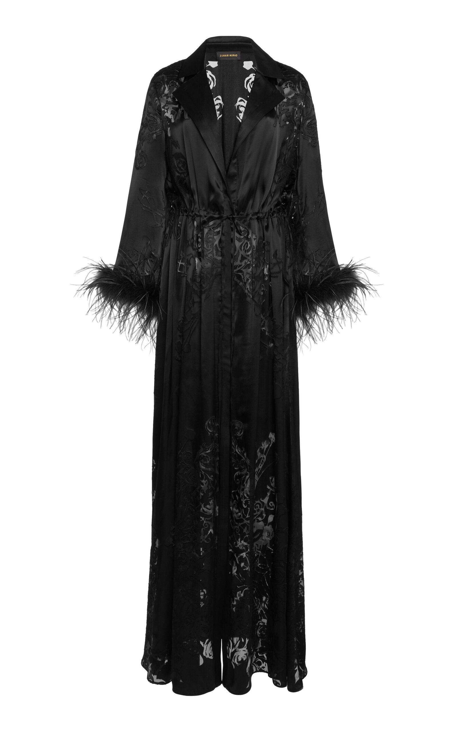 Zuhair Murad Feather-trimmed Satin Devoré Robe Dress In Black