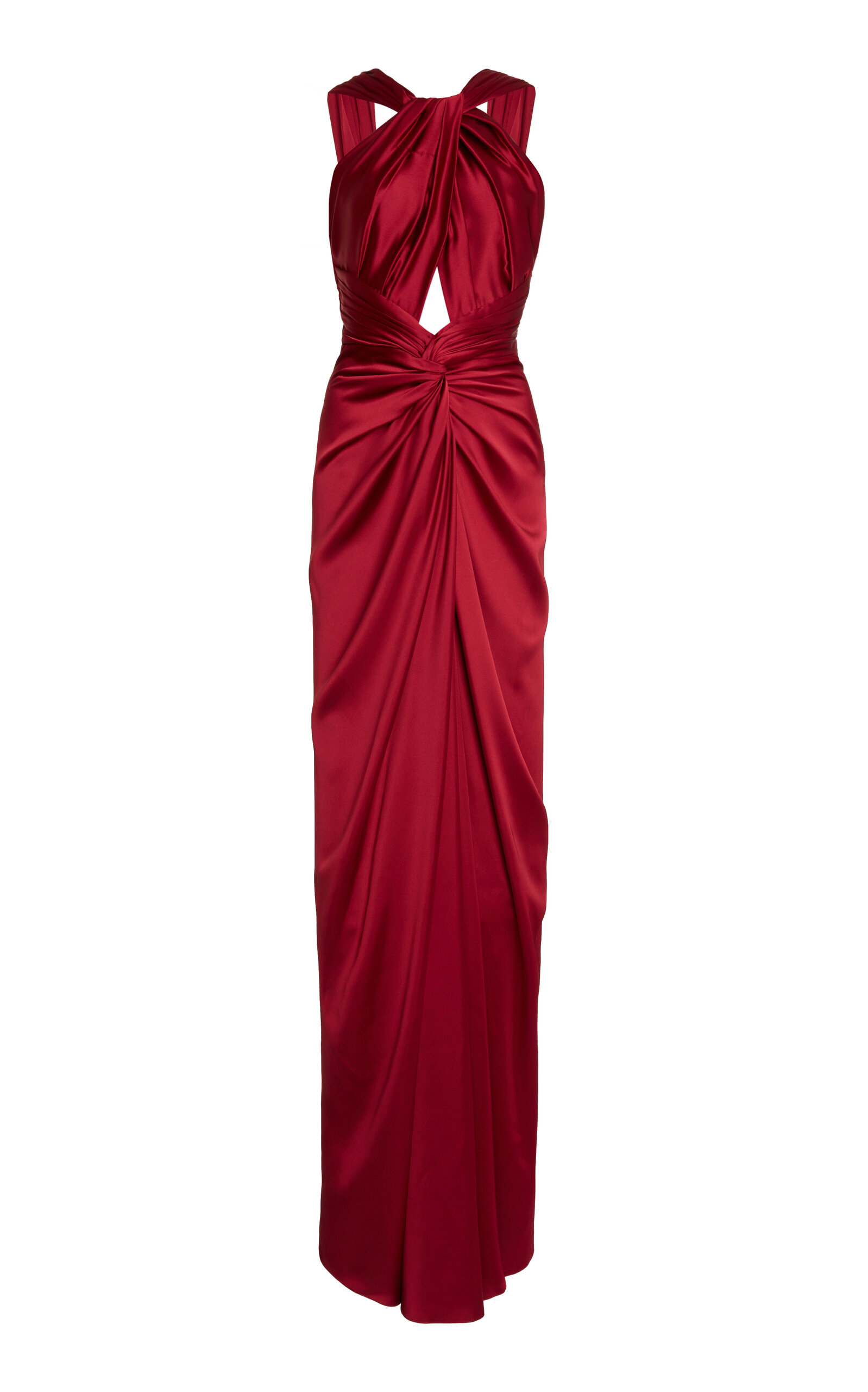 Zuhair Murad Draped Cutout Satin Maxi Dress In Red