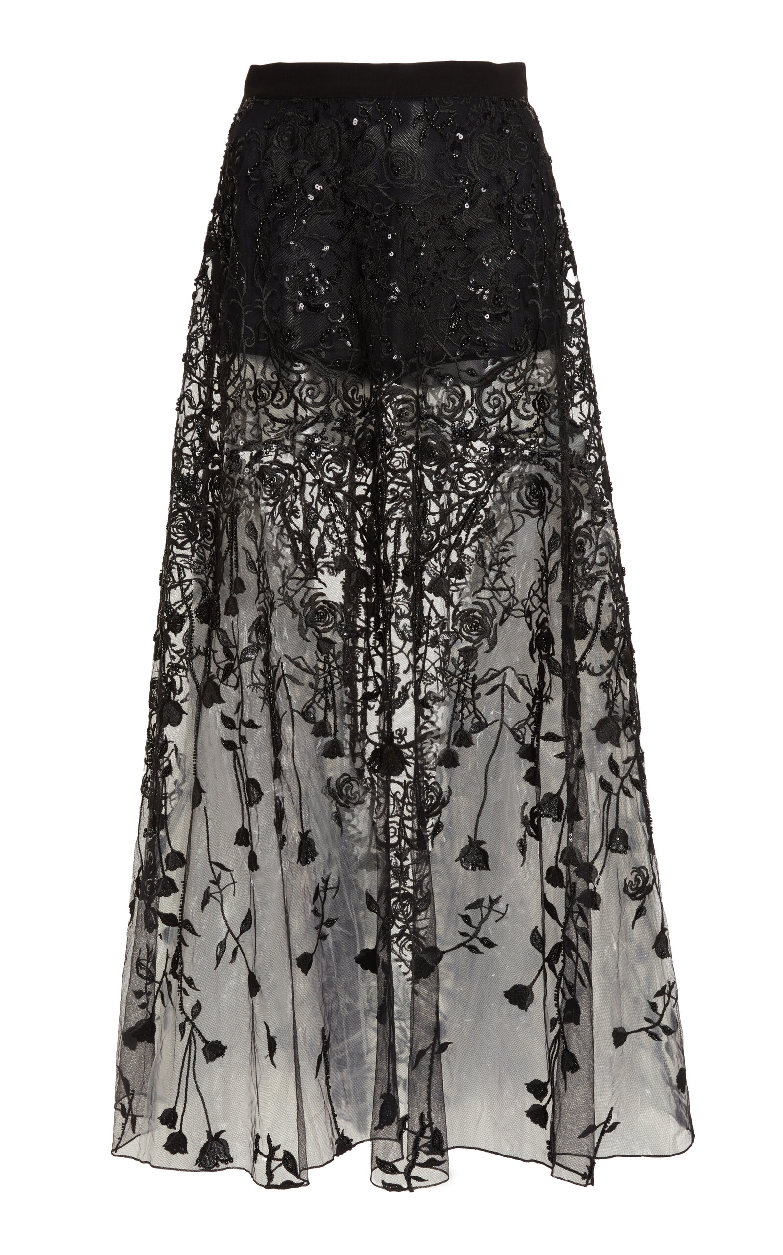 Zuhair Murad Embroidered Tulle Midi Skirt In Black