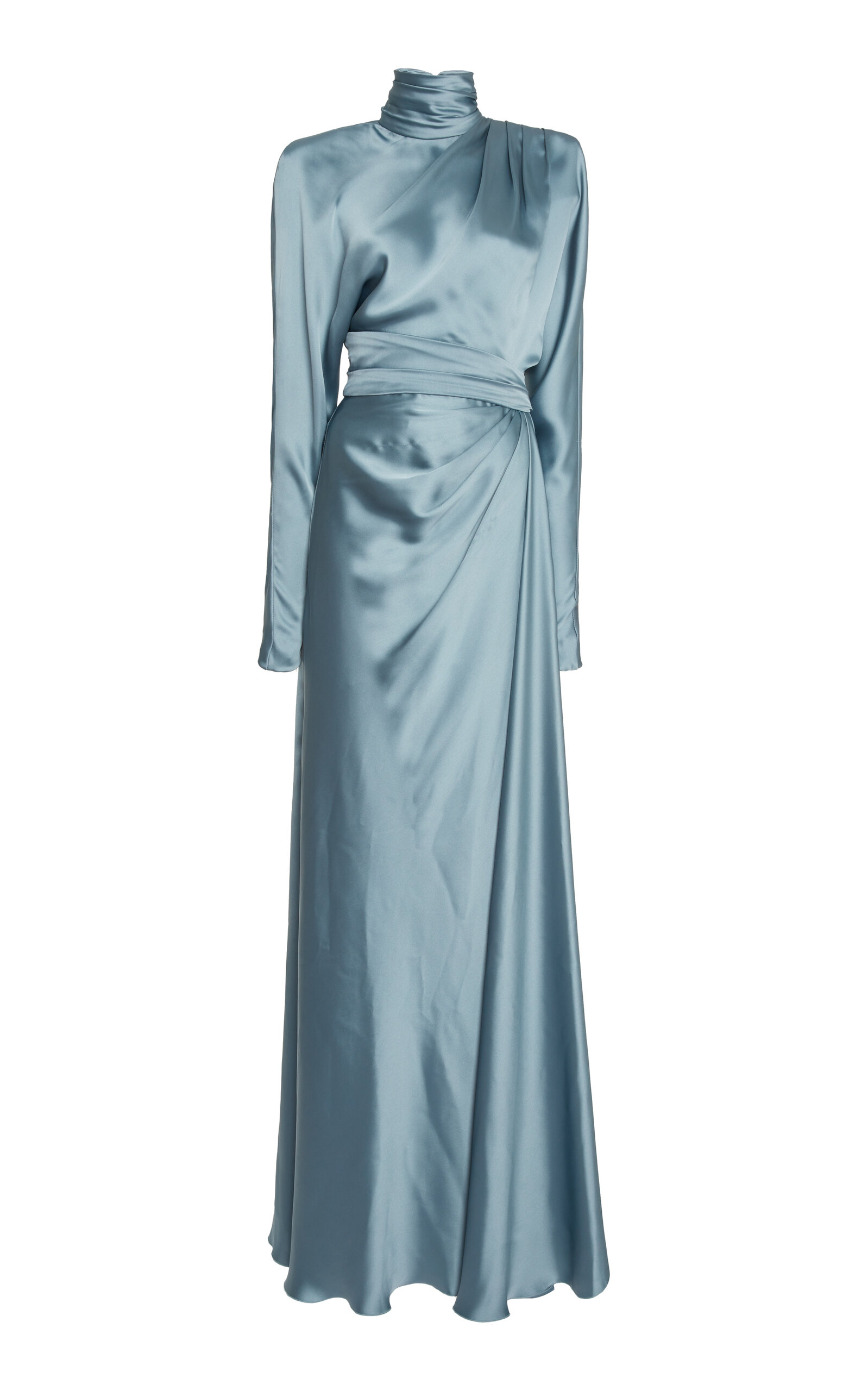 Zuhair Murad Draped Batwing Satin Maxi Dress In Light Blue