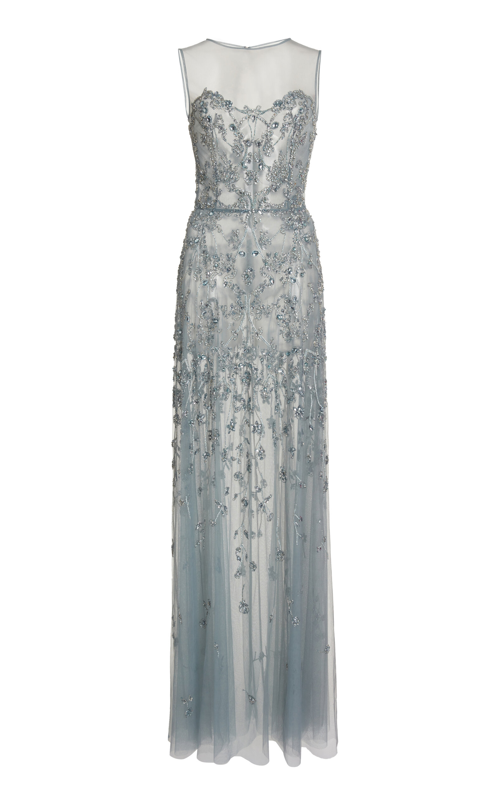 Zuhair Murad Forged Degradé Beaded Maxi Dress In Light Blue