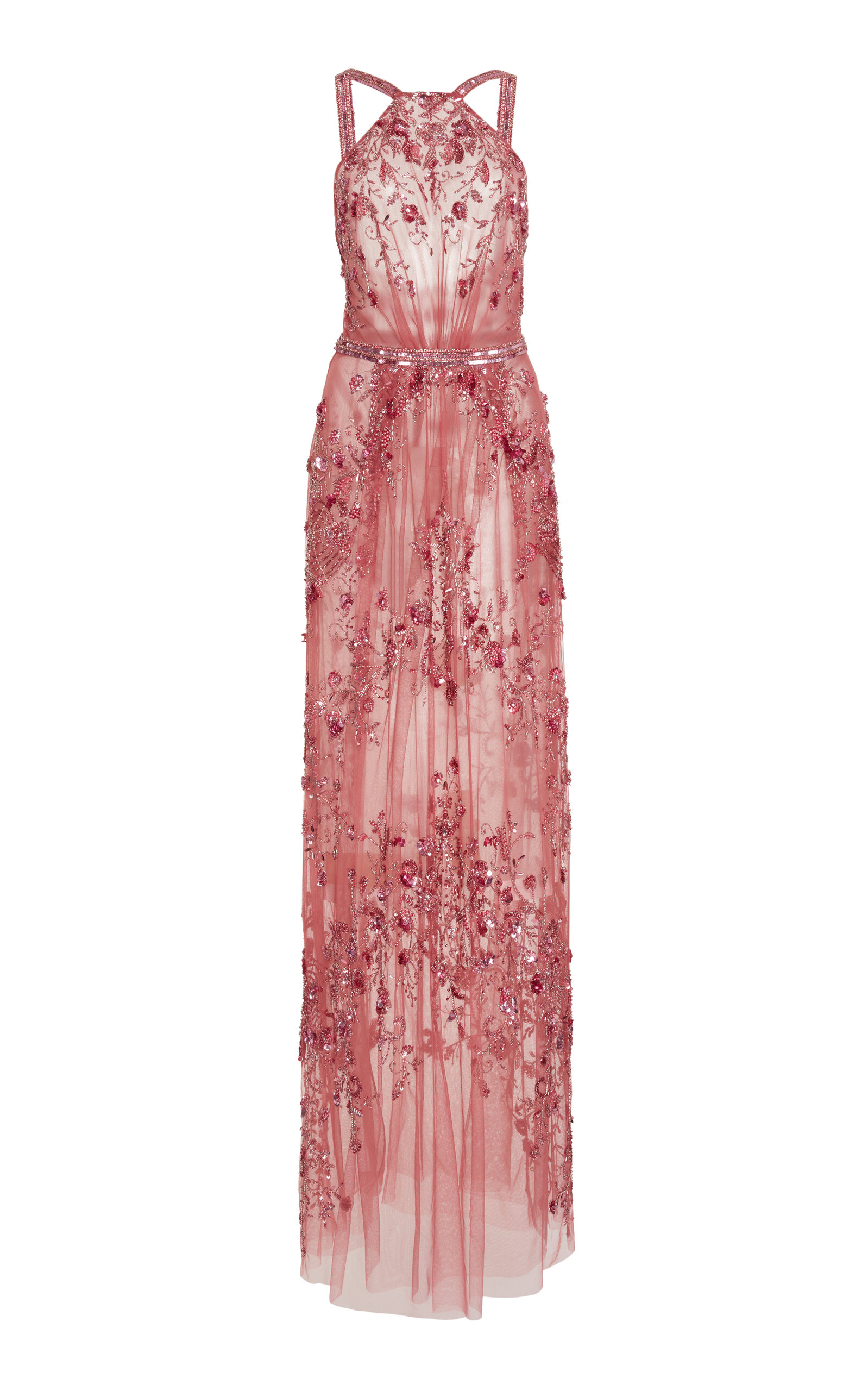 Zuhair Murad Forged Roses Beaded Maxi Dress In Pink