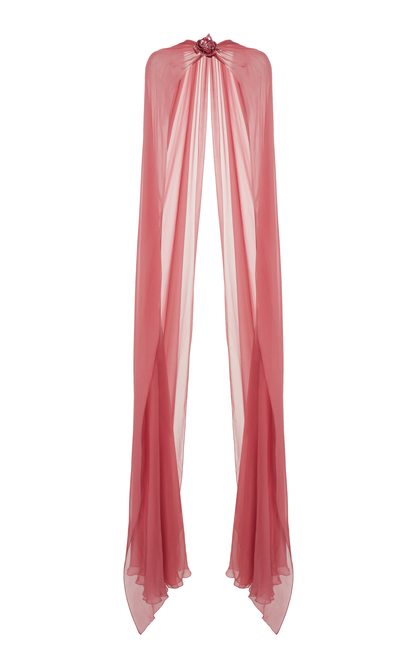 Zuhair Murad Brooch-detailed Silk Chiffon Cape In Pink