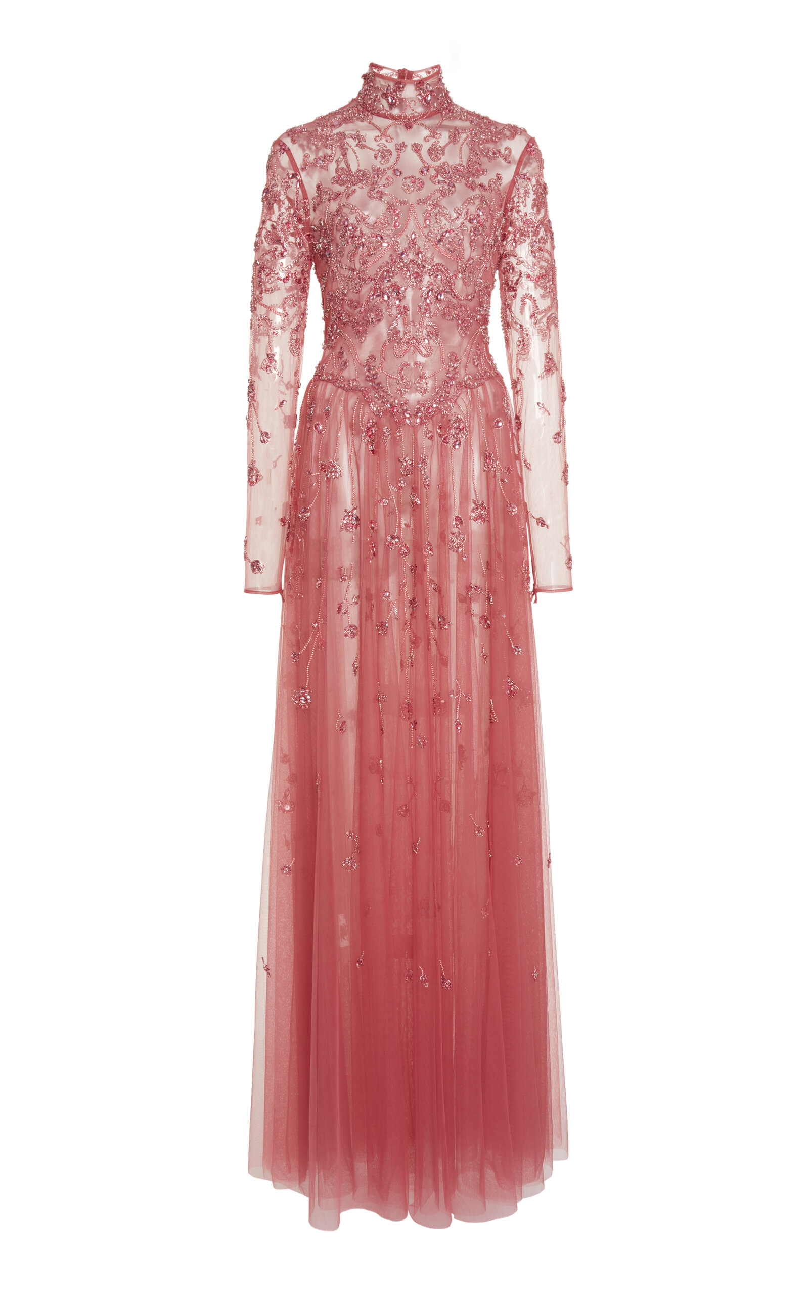 Zuhair Murad Forged Sheer Degradé Beaded Maxi Dress In Pink