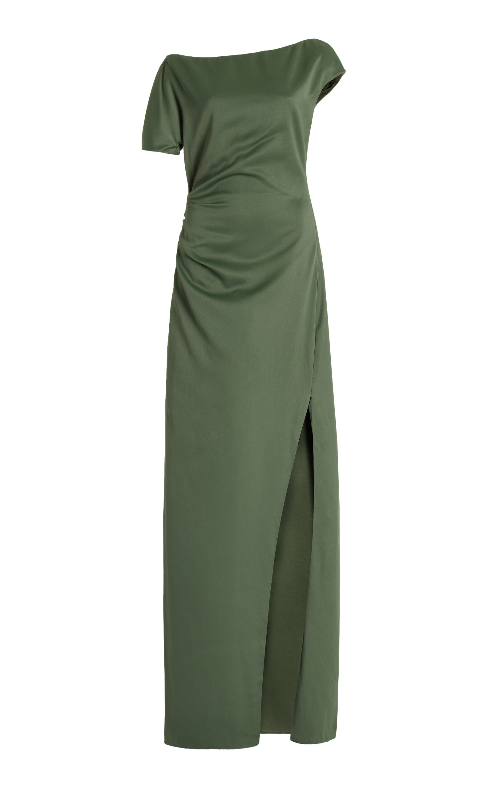 Shop Del Core Asymmetric Satin Maxi Dress In Green