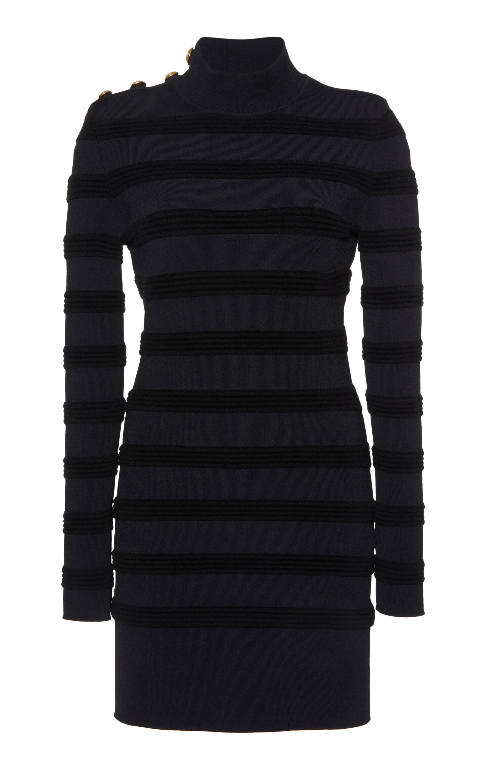 Tom Ford Velvet-striped Mockneck Mini Dress In Black