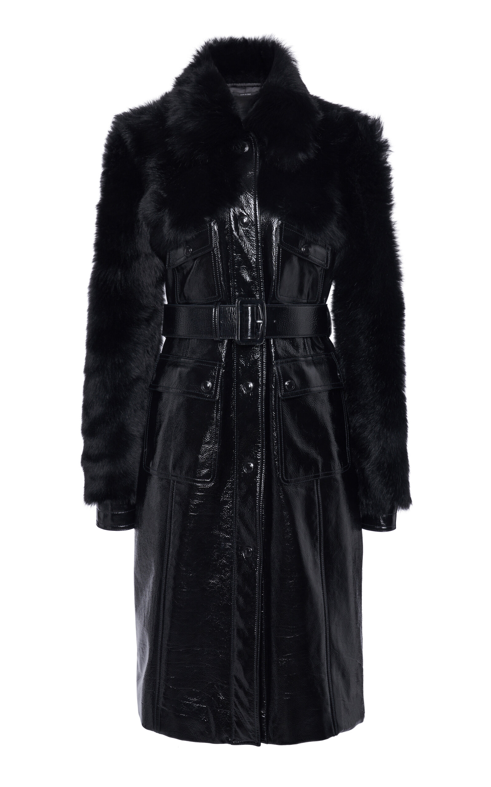 Tom Ford Belted Shearling Calfskin Coat In Black