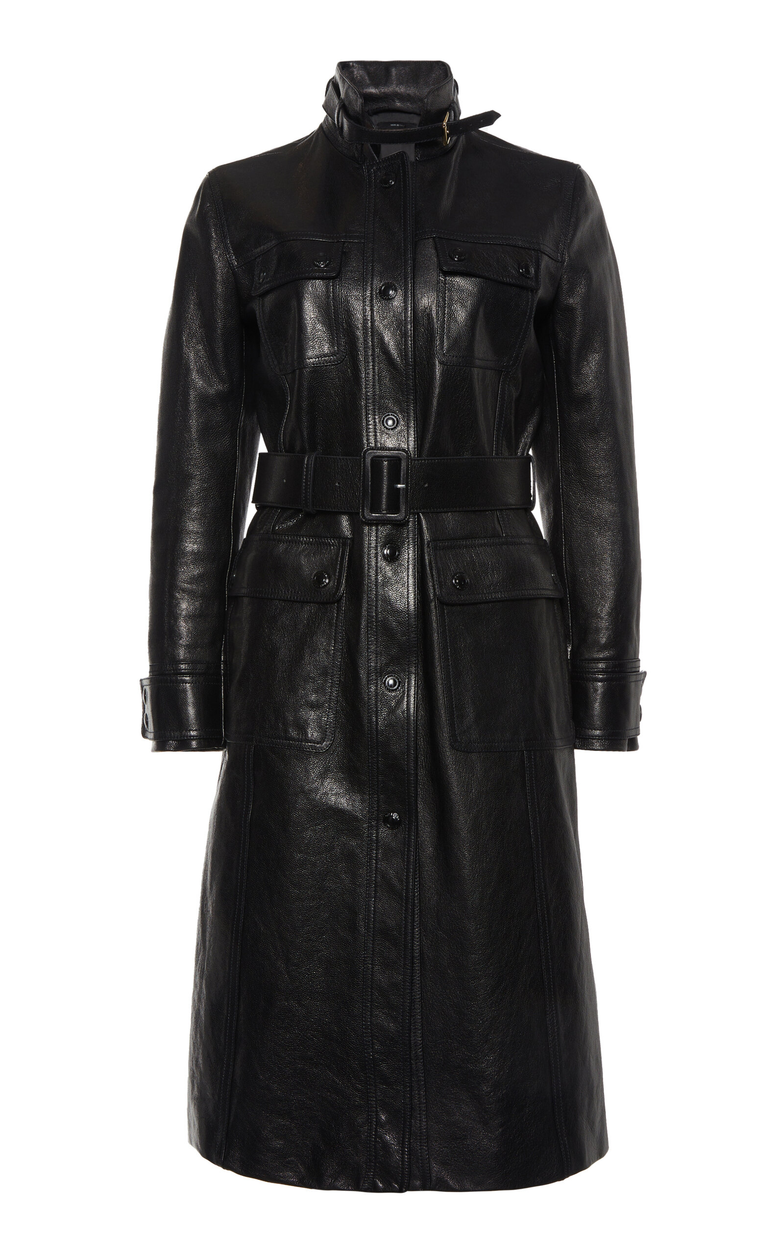 Tom Ford Belted Leather Coat In Black