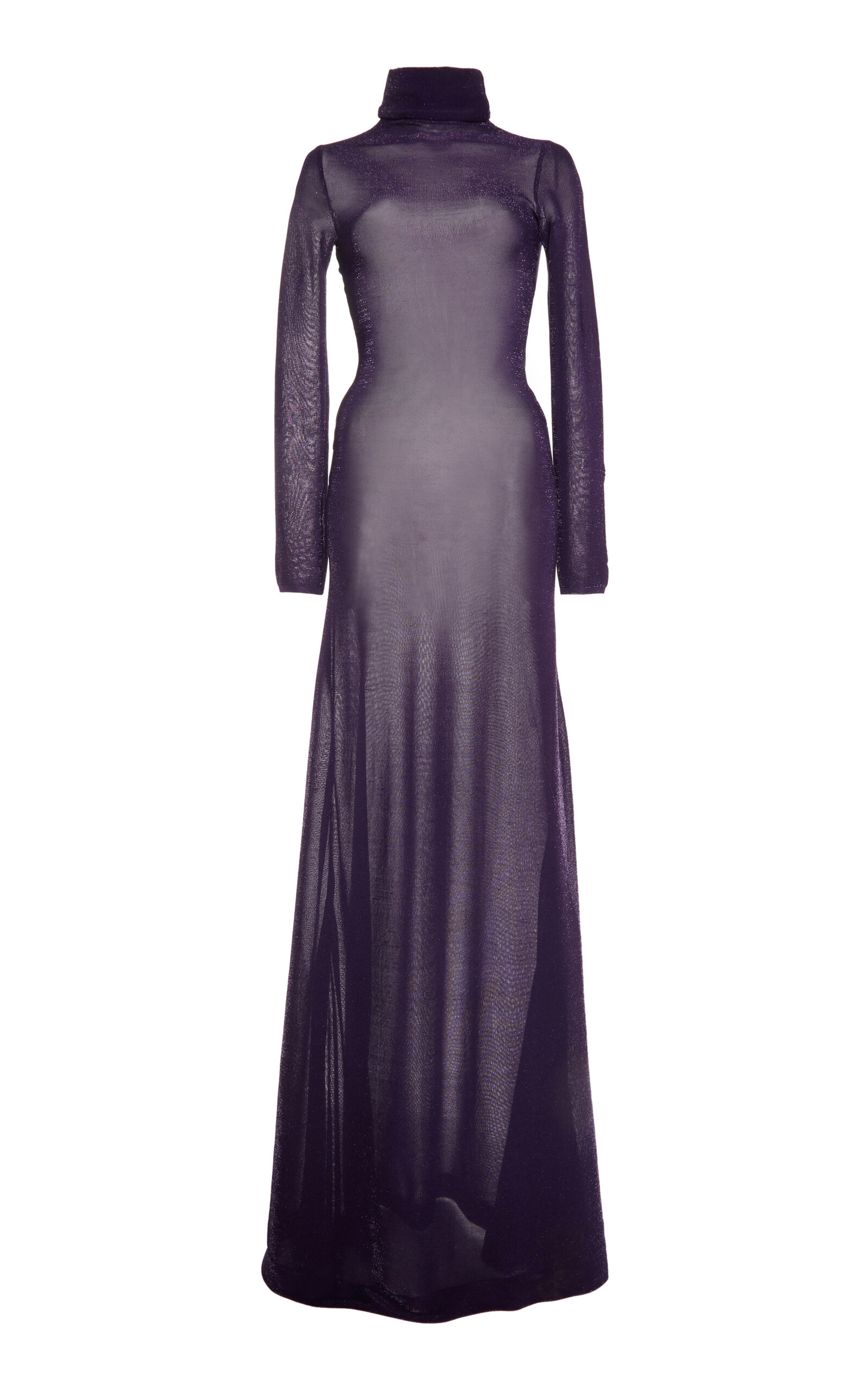 Tom Ford Metallic Silk Turtleneck Maxi Dress In Purple